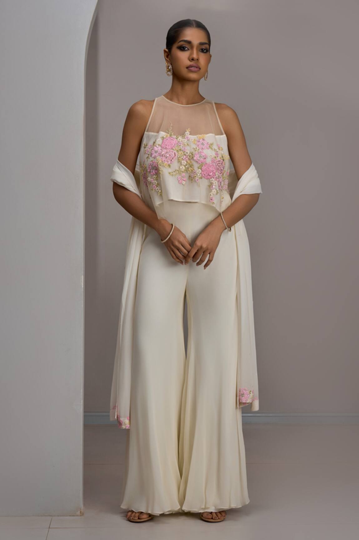 Maisolos Embroidered Crop Top Sharara Set