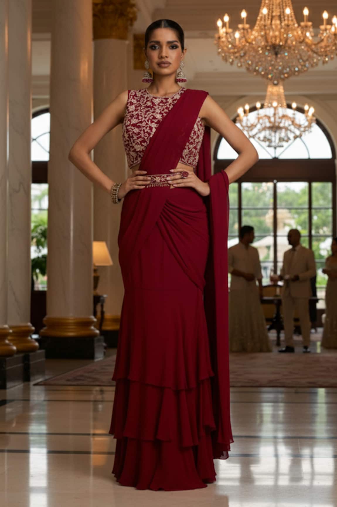 Maisolos Embroidered Blouse With Pre-Draped Lehenga Saree