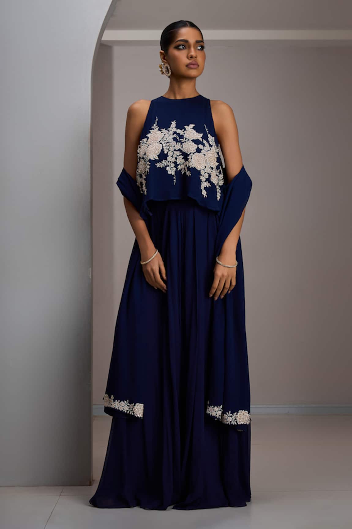 Maisolos Embroidered Crop Top Sharara Set