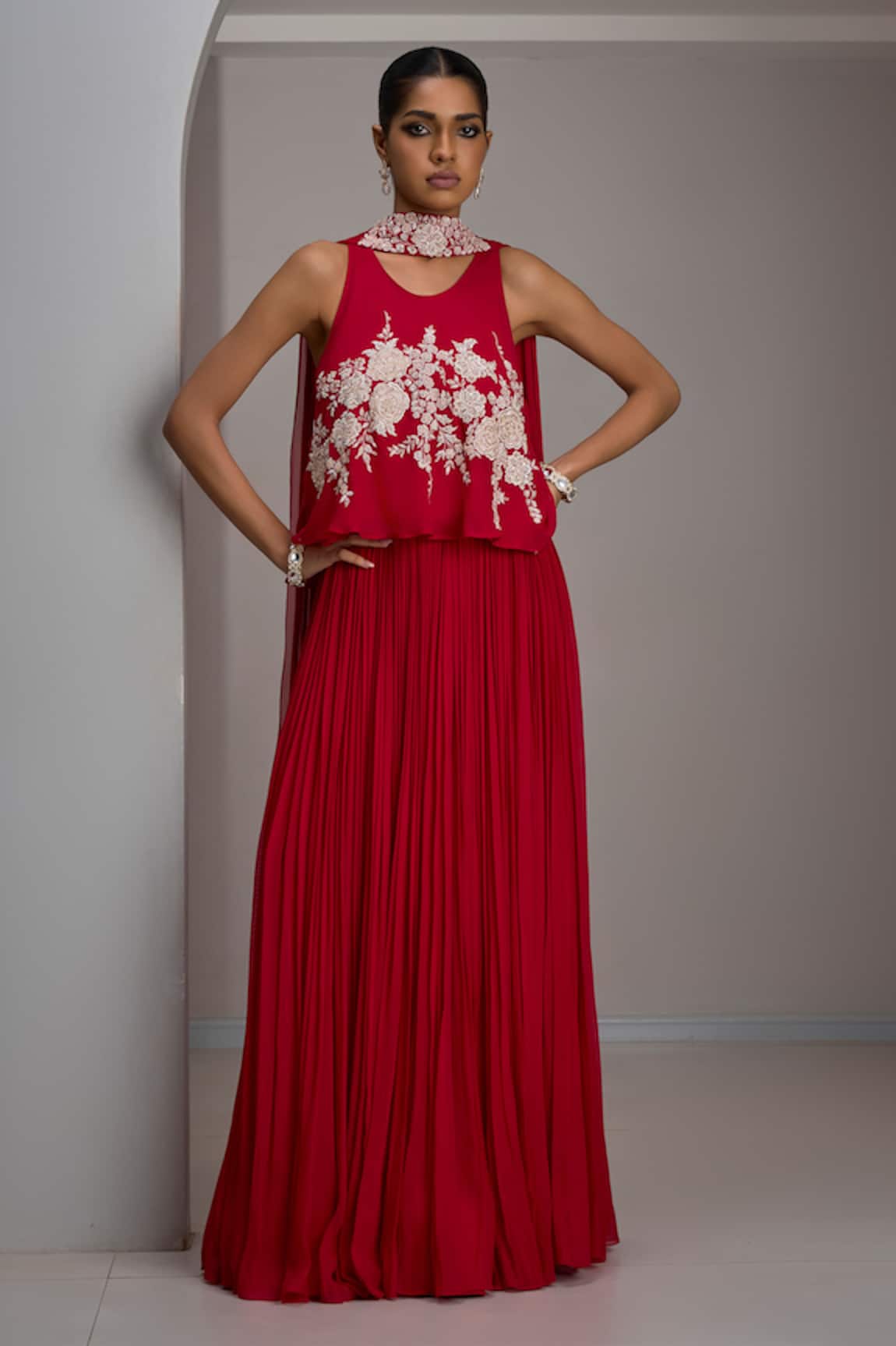 Maisolos Embroidered Crop Top With Gathered Skirt