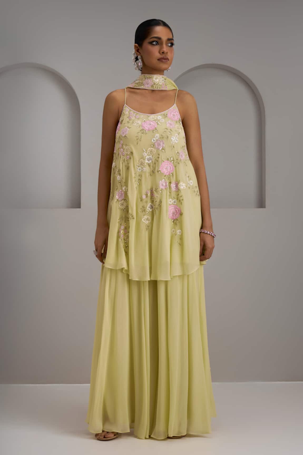 Maisolos Floral Hand Embroidered Kurta Sharara Set