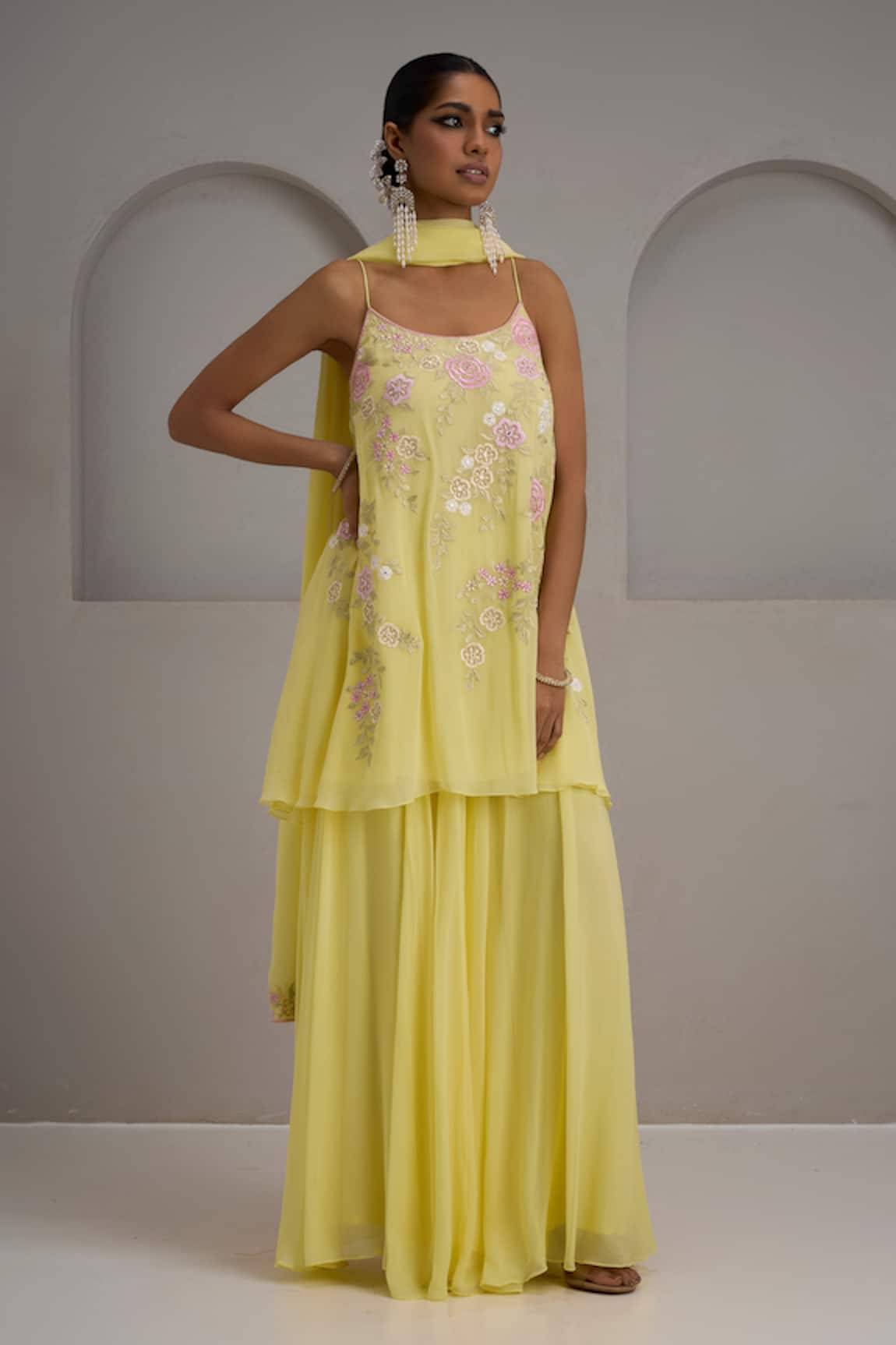 Maisolos Pastel Embroidered Kurta Sharara Set