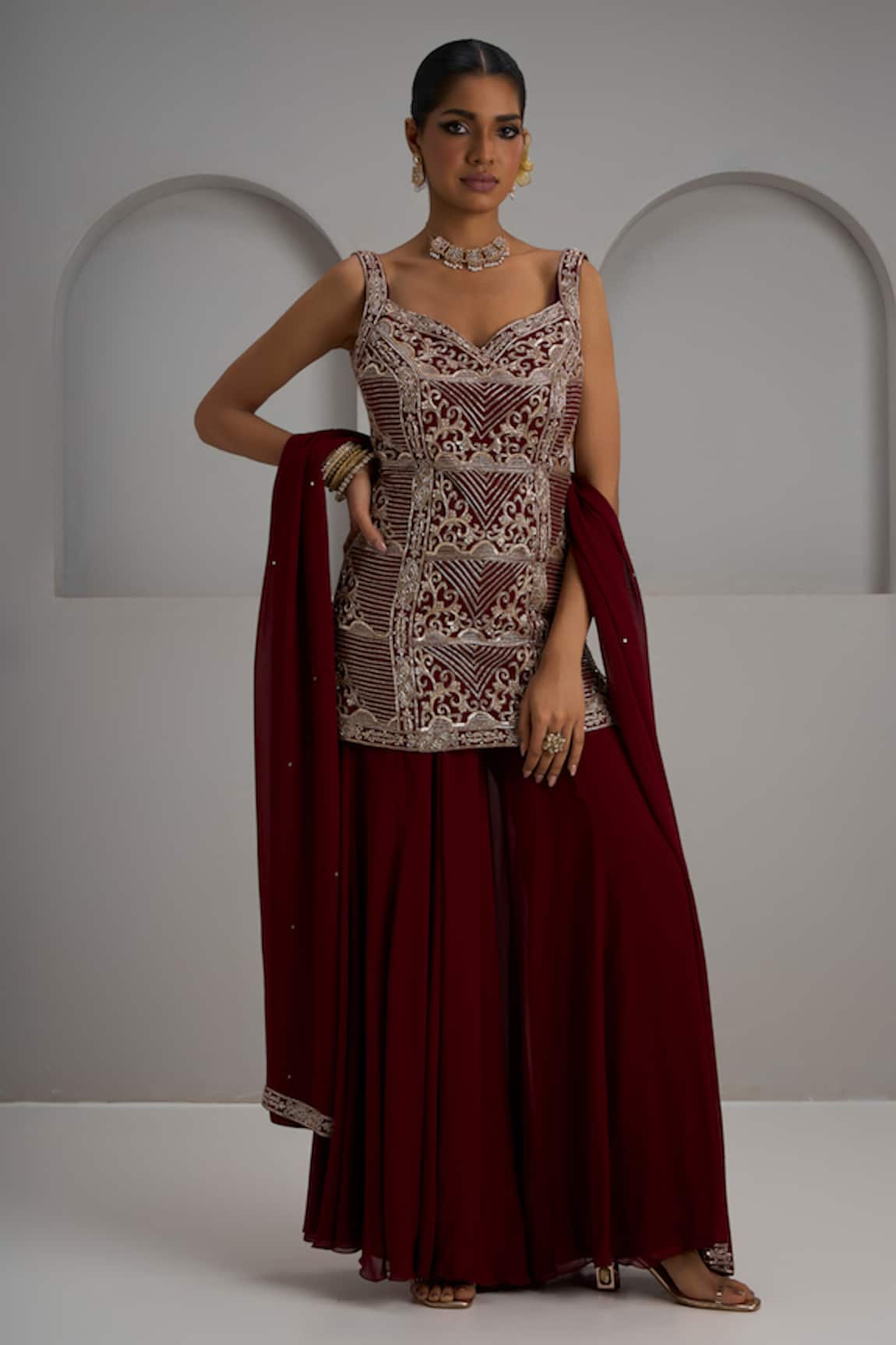 Maisolos Hand Embroidered Kurta Sharara Set