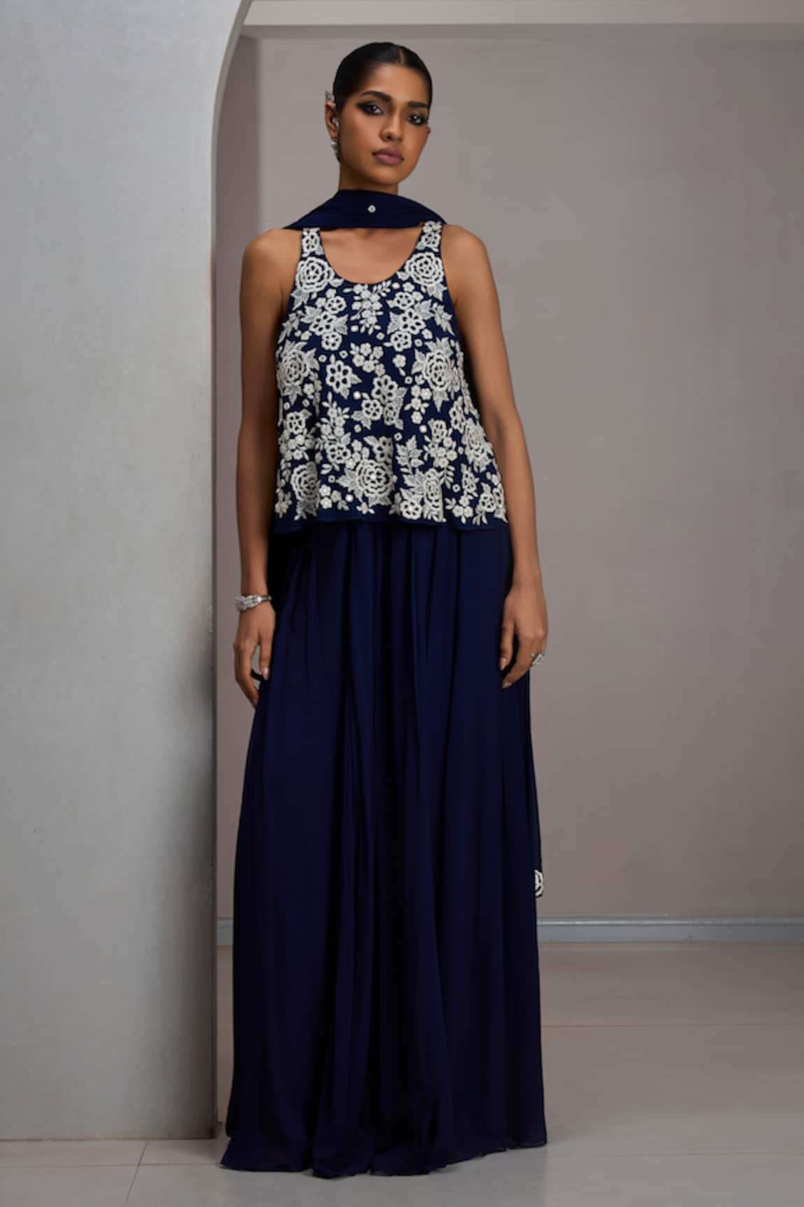 Maisolos Mirror Embroidered Crop Top Sharara Set 