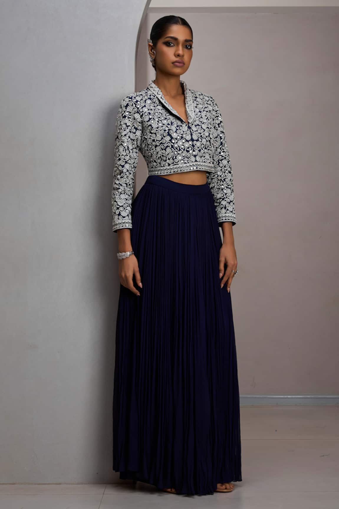Maisolos Embroidered Cropped Jacket With Gathered Skirt