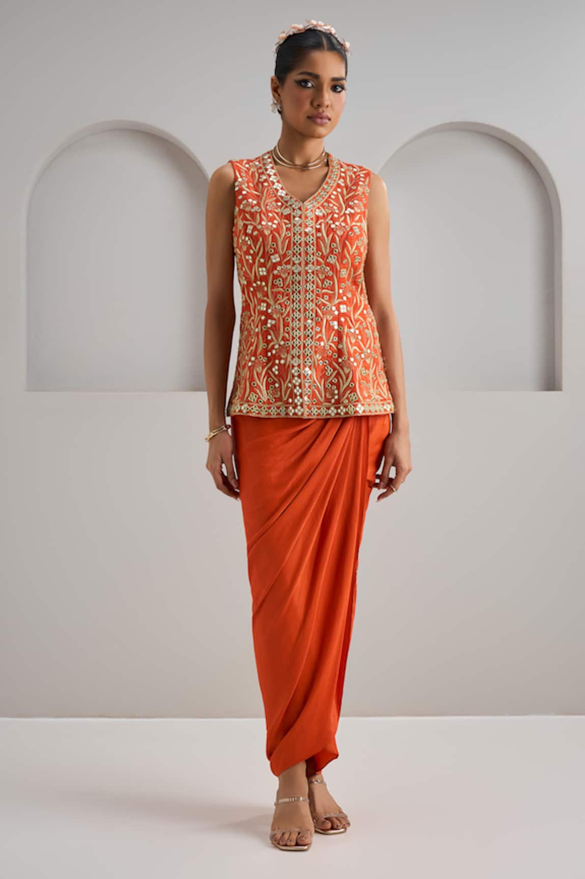 Maisolos Hand Embroidered Jacket With Draped Skirt 