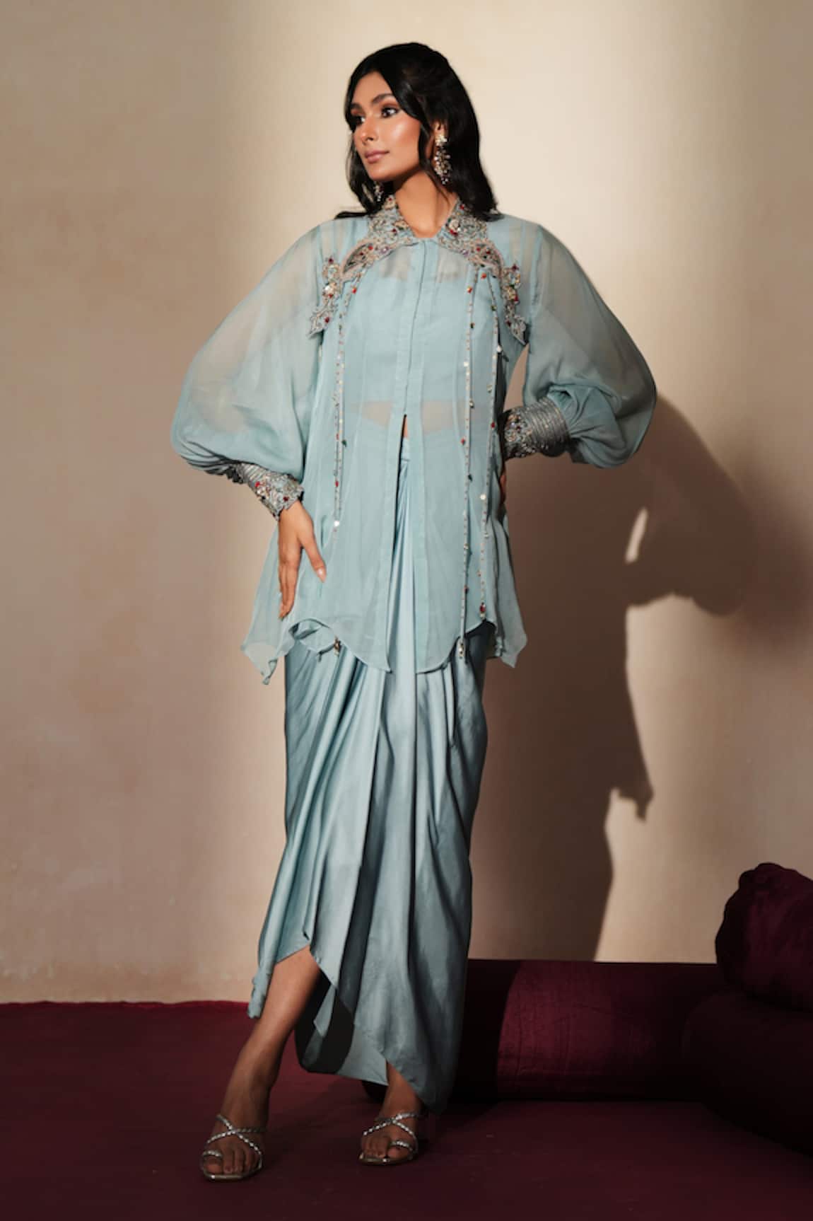 ISHA GUPTA TAYAL Neelkamal Embroidered Shirt Draped Skirt Set