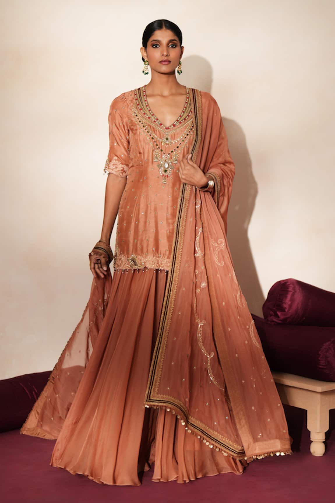 ISHA GUPTA TAYAL Mrinalika Embroidered Kurta Sharara Set