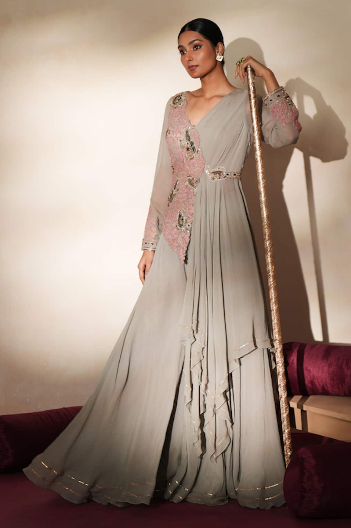ISHA GUPTA TAYAL Chamak Embroidered Draped Jacket & Sharara Set
