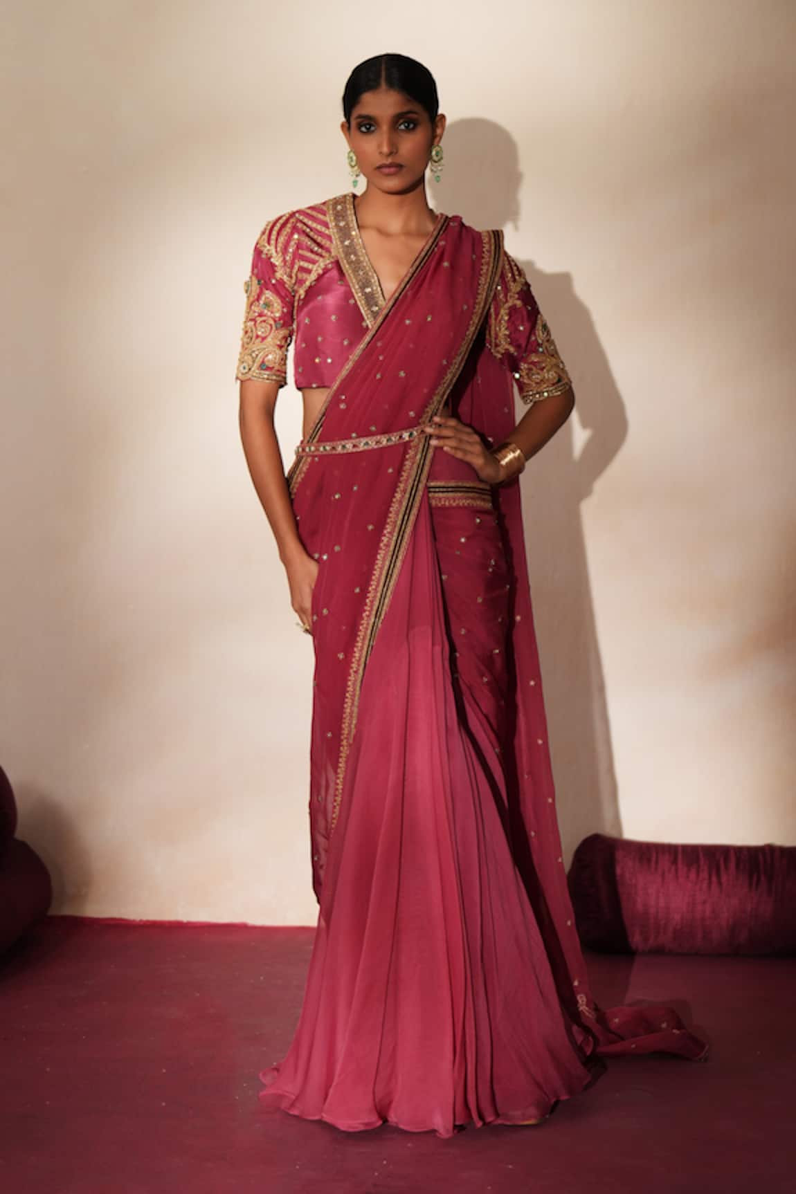 ISHA GUPTA TAYAL Nayaab Pre-Draped Concept Saree With Embroidered Blouse