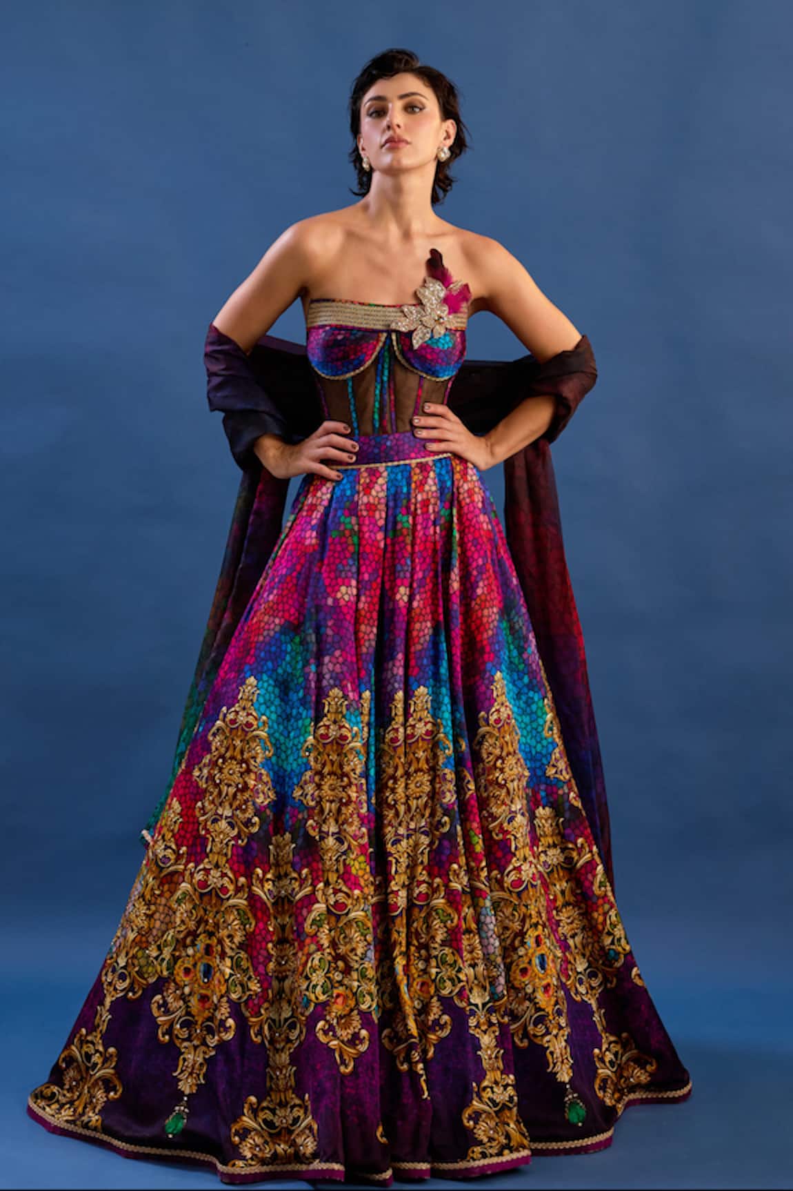 Cedar & Pine Rococo Printed Lehenga Set 