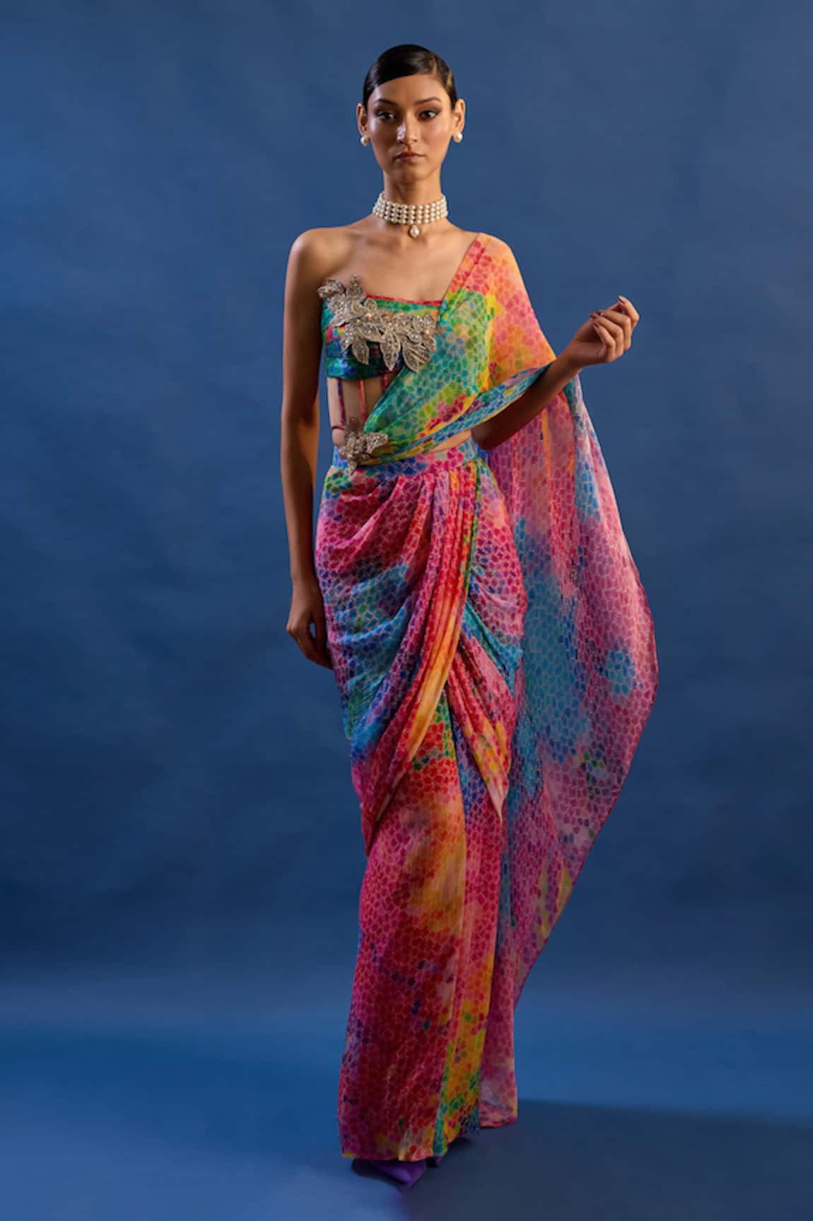 Cedar & Pine Rio Shaded Pre-Draped Saree With Pleated Corset 