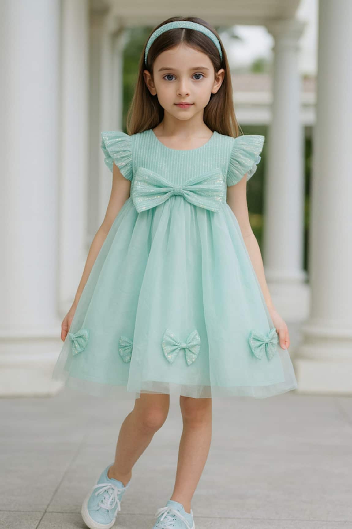 A Little Fable Sequined Bow Embellished Tulle Dress