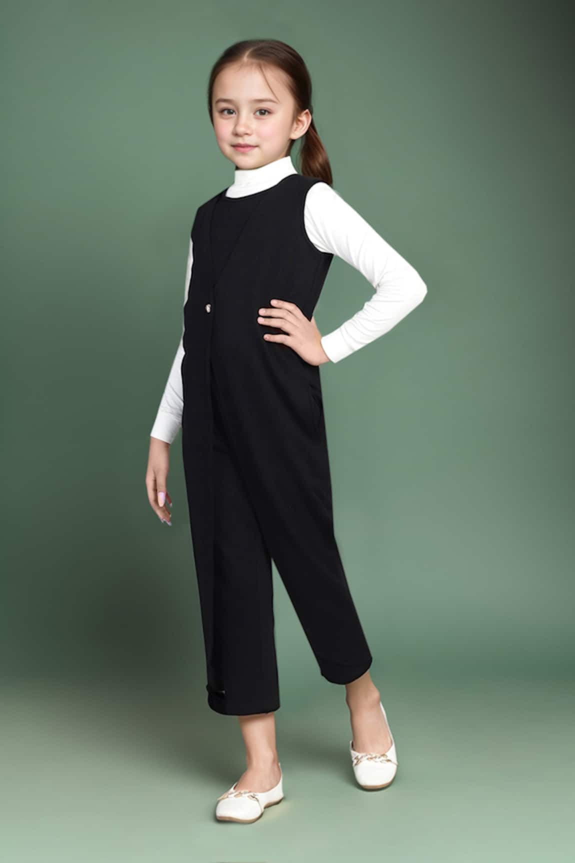 Petite Pomme Black French Terry Jumpsuit with Pockets