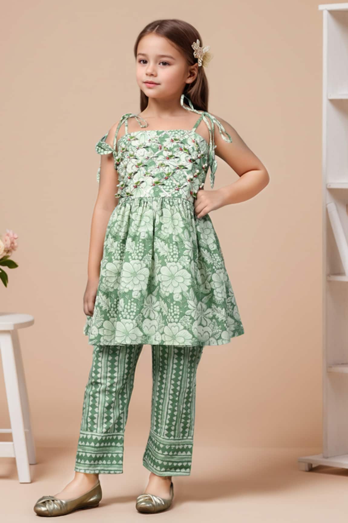 Petite Pomme Floral Print Peplum Kurta Set