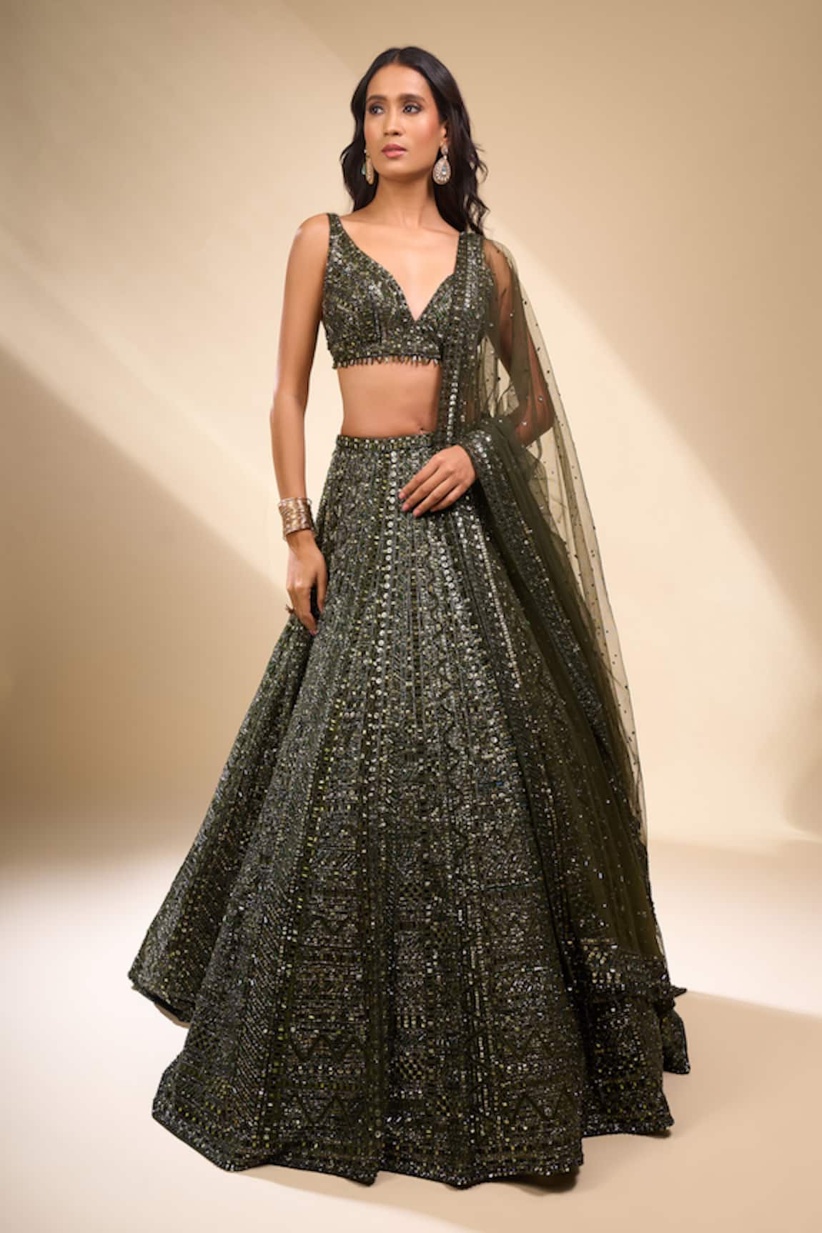 Seema Gujral Sequin Embroidered Net Lehenga Set 