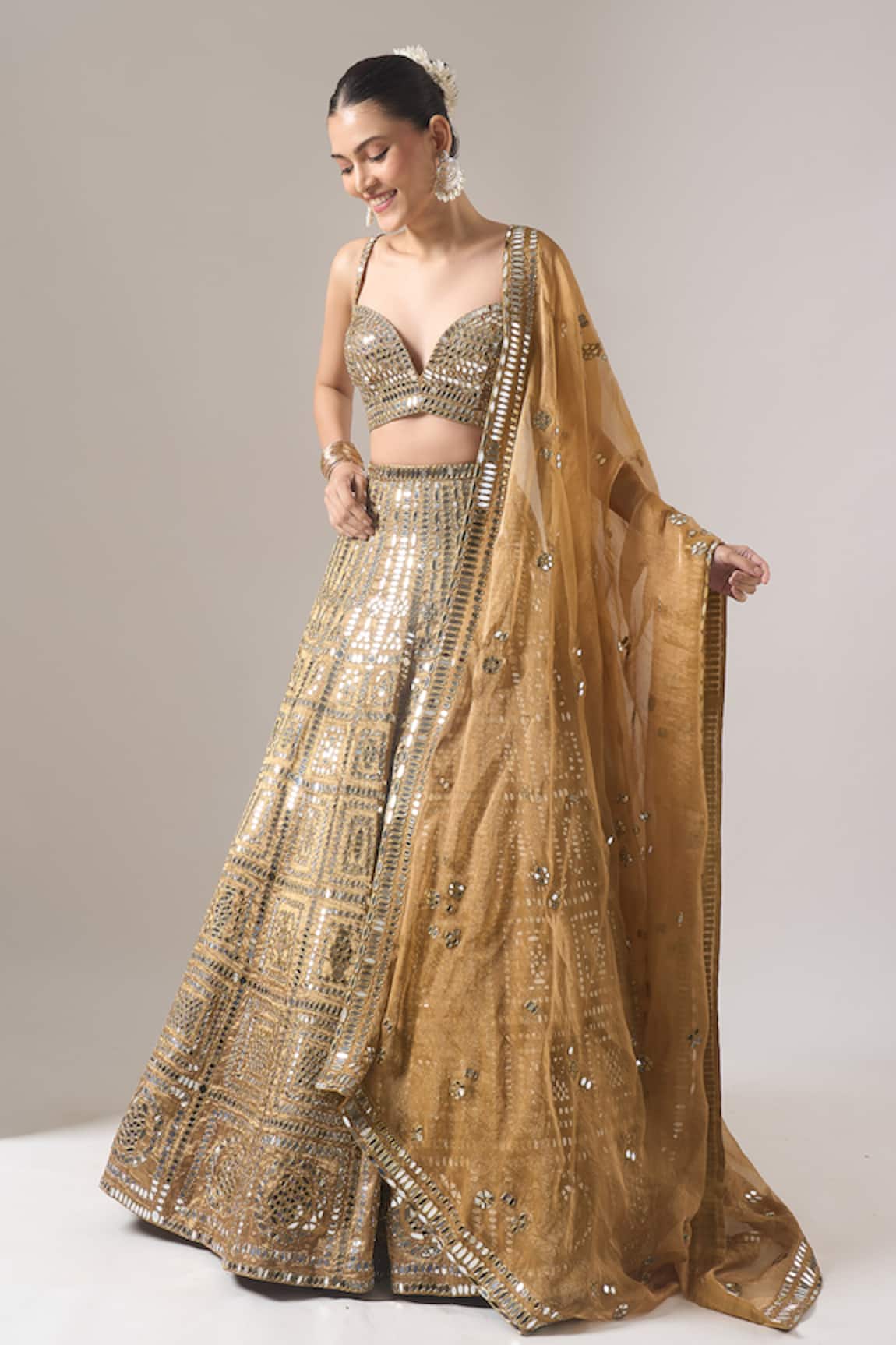 Seema Gujral Mirror Embroidered Banarasi Lehenga Set 
