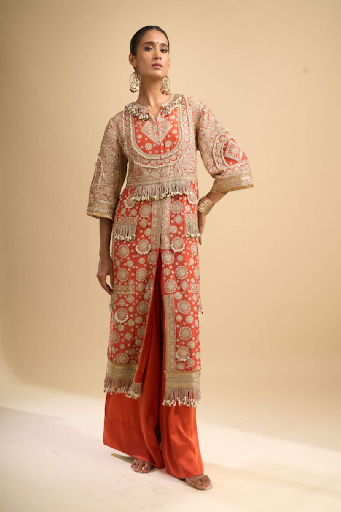 Anamika Khanna Embroidered Front Open Kurta & Palazzo Set