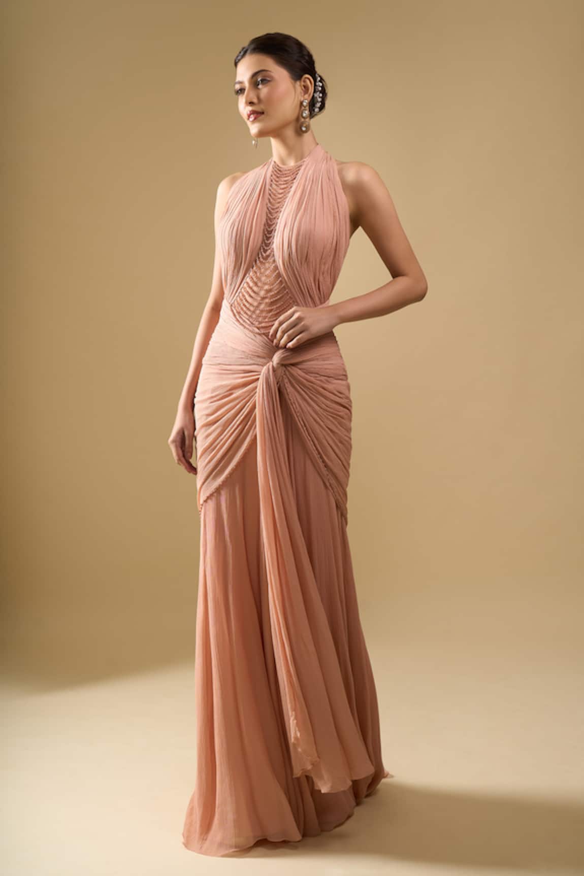 Tarun Tahiliani Beaded Yoke Draped Concept Gown 