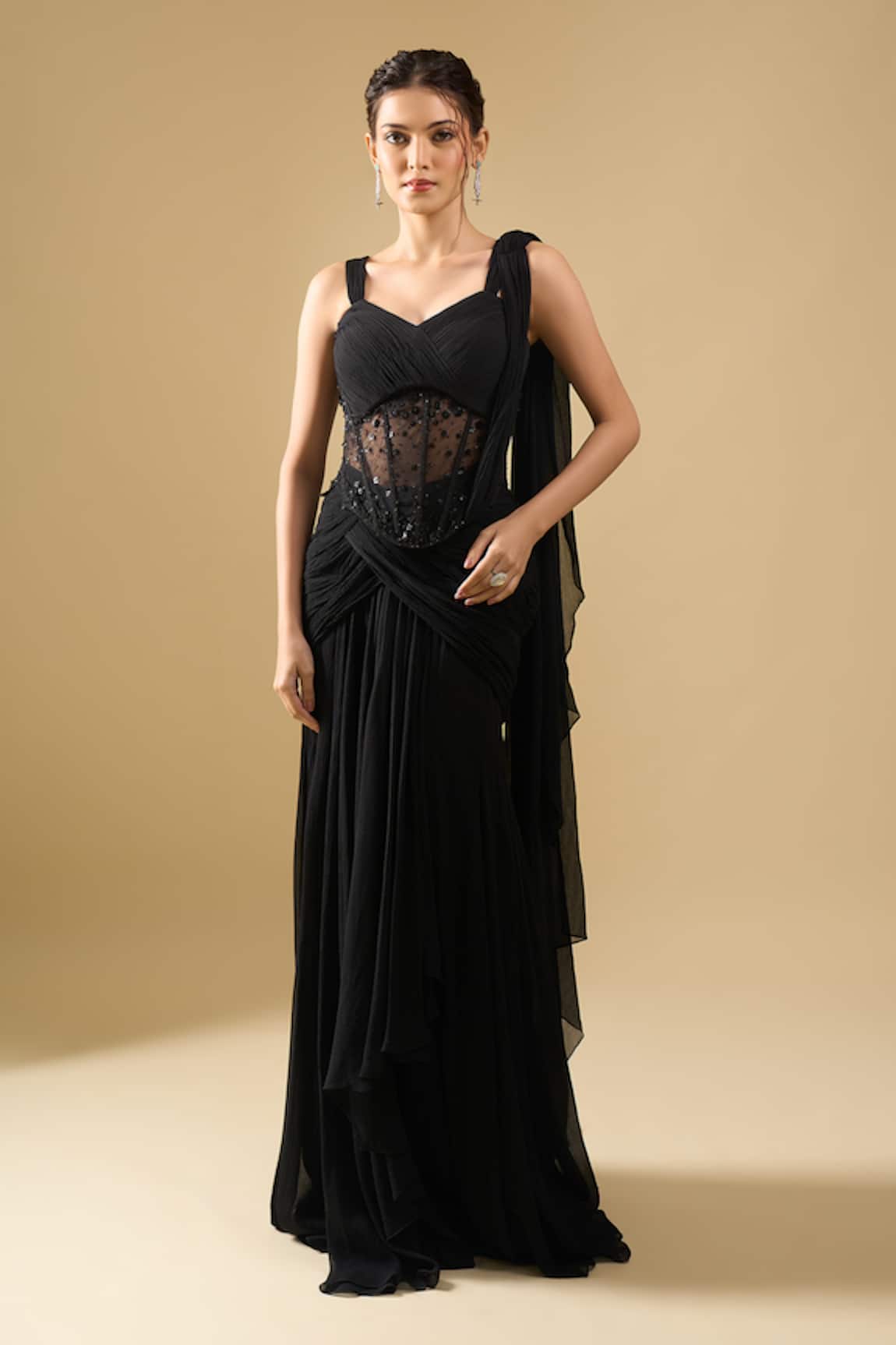 Tarun Tahiliani Pre-Draped Concept Saree Set With Corset Belt 