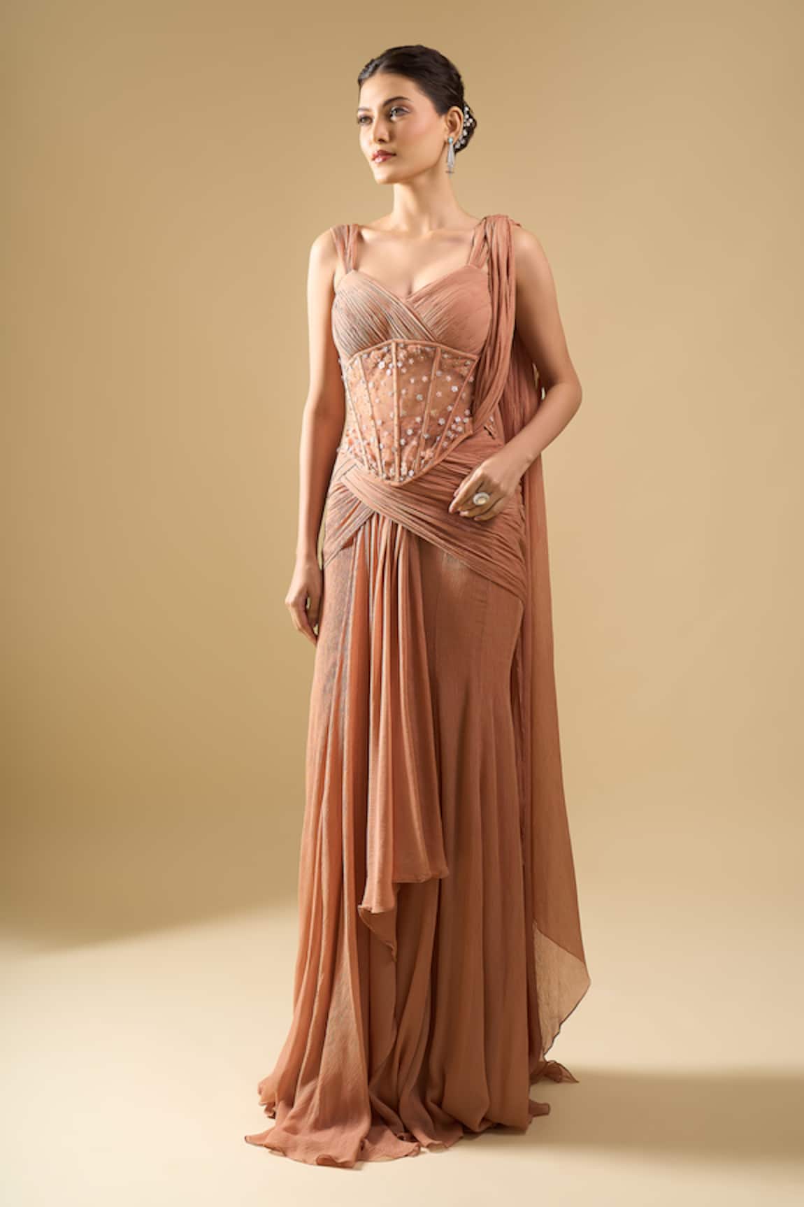 Tarun Tahiliani Pre-Draped Concept Saree Set With Corset Belt 