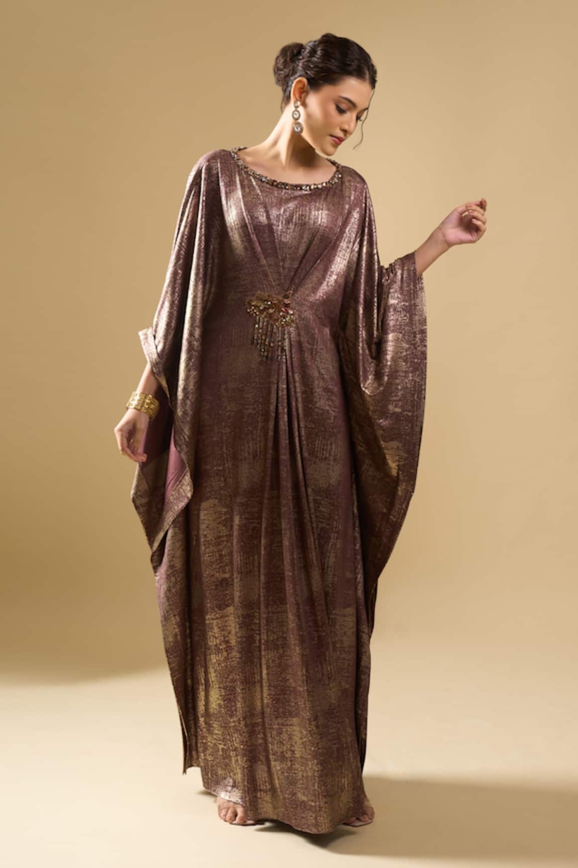 Tarun Tahiliani Shimmer Printed Draped Dress 