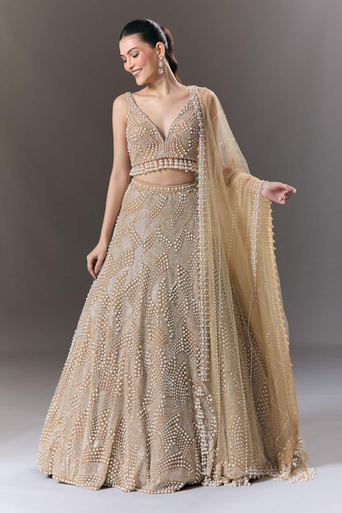 Seema Gujral Pearl & Sequin Embellished Lehenga Set 