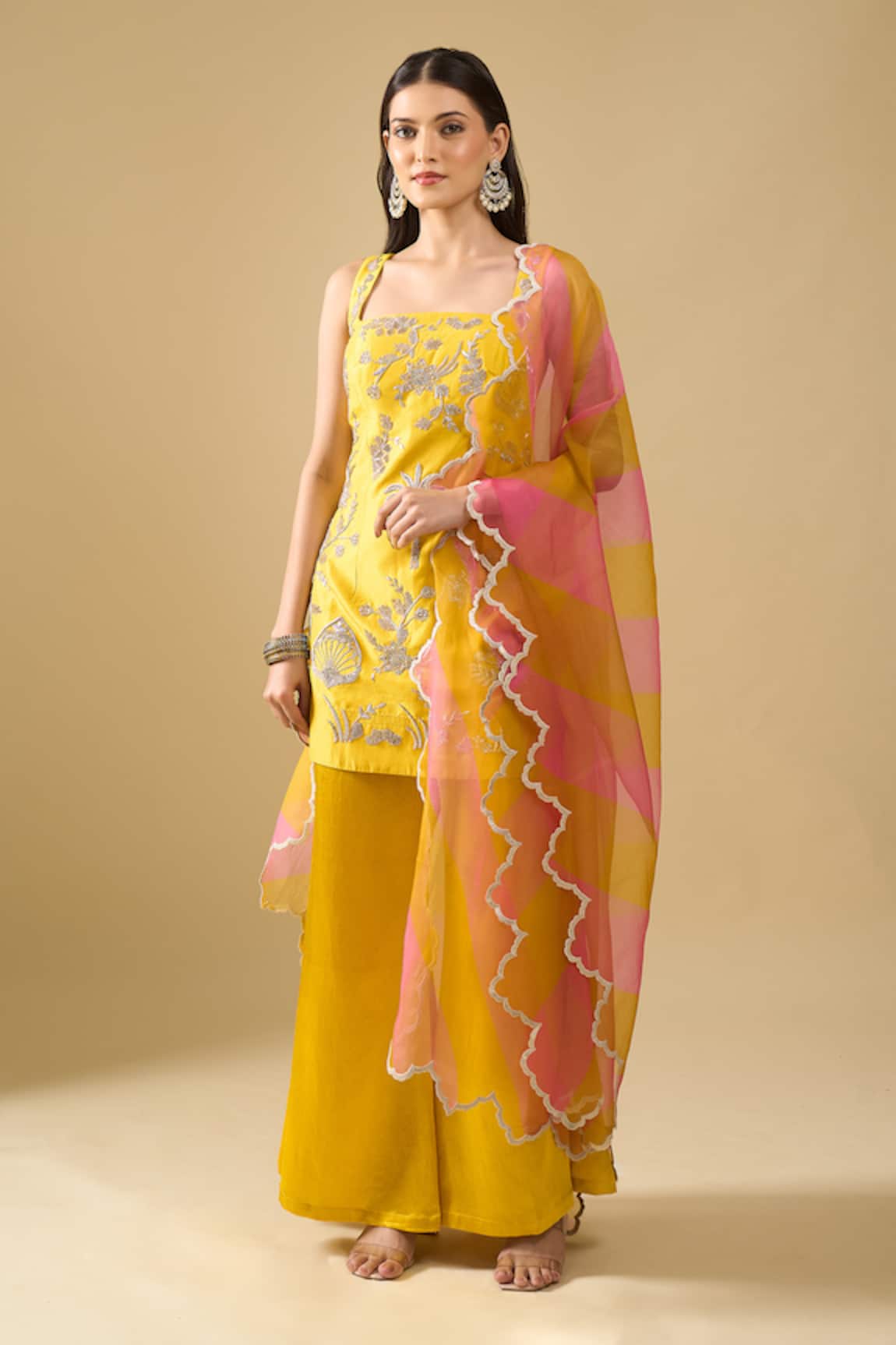 Archana Shah Zari Butta Palm Embroidered Kurta Sharara Set 