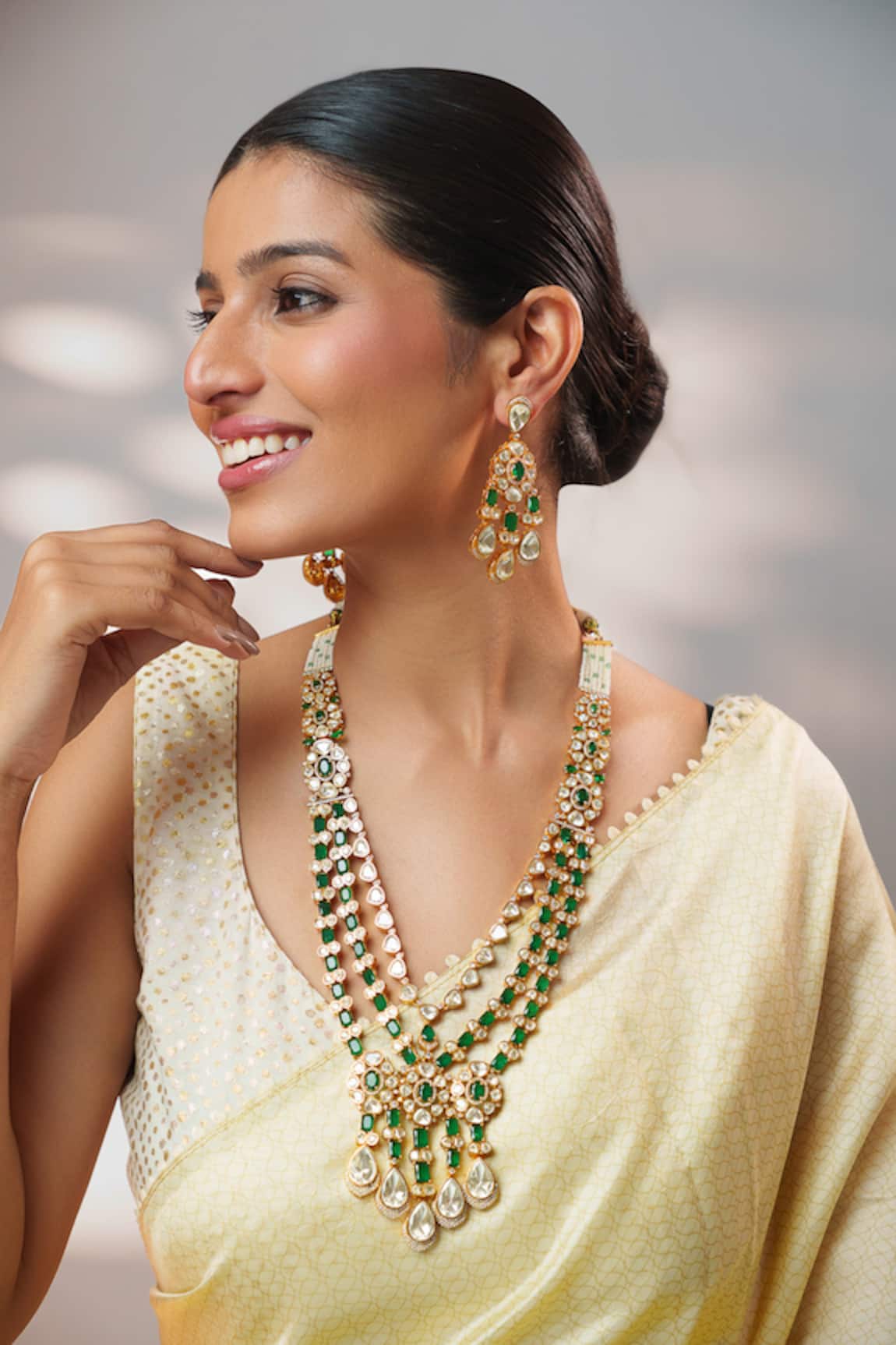 Zevar By Geeta Moissanite Long Pendant Necklace Set