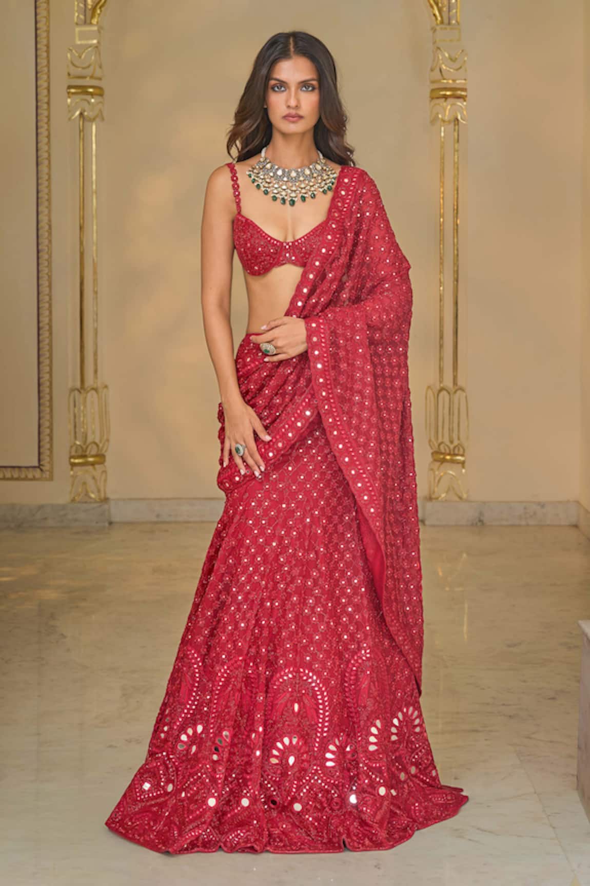 Arpita Mehta Hand Embroidered Pre-Stitched Lehenga Sari Set 