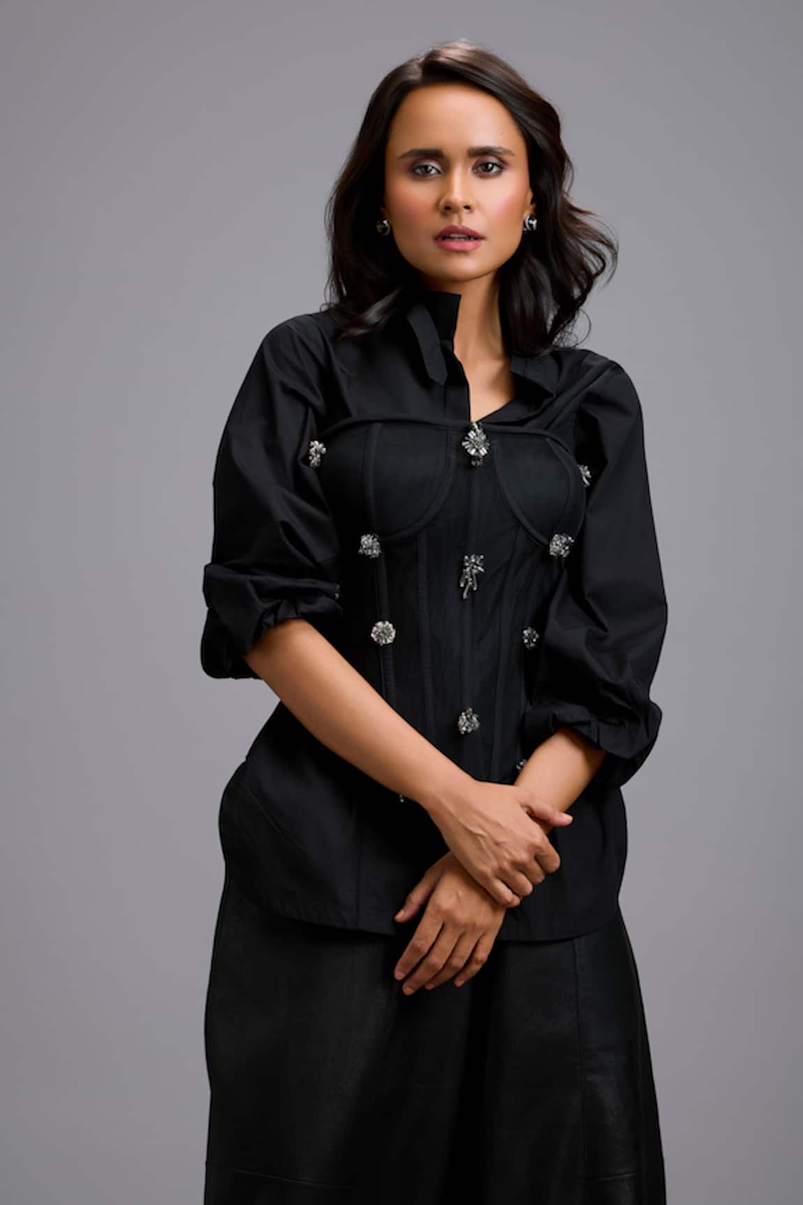 Deepika Arora Rhinestone Embellished Corset & Shirt Set