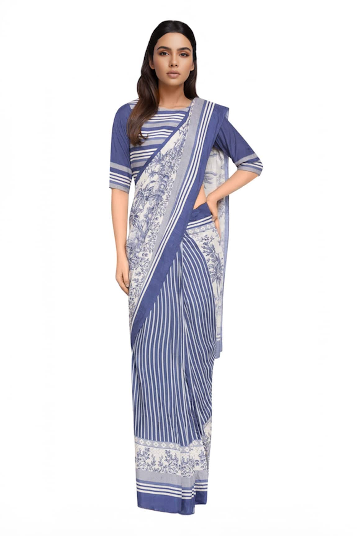 So Us By Sougatpaul Printed Pre-Stitched Saree With Blouse