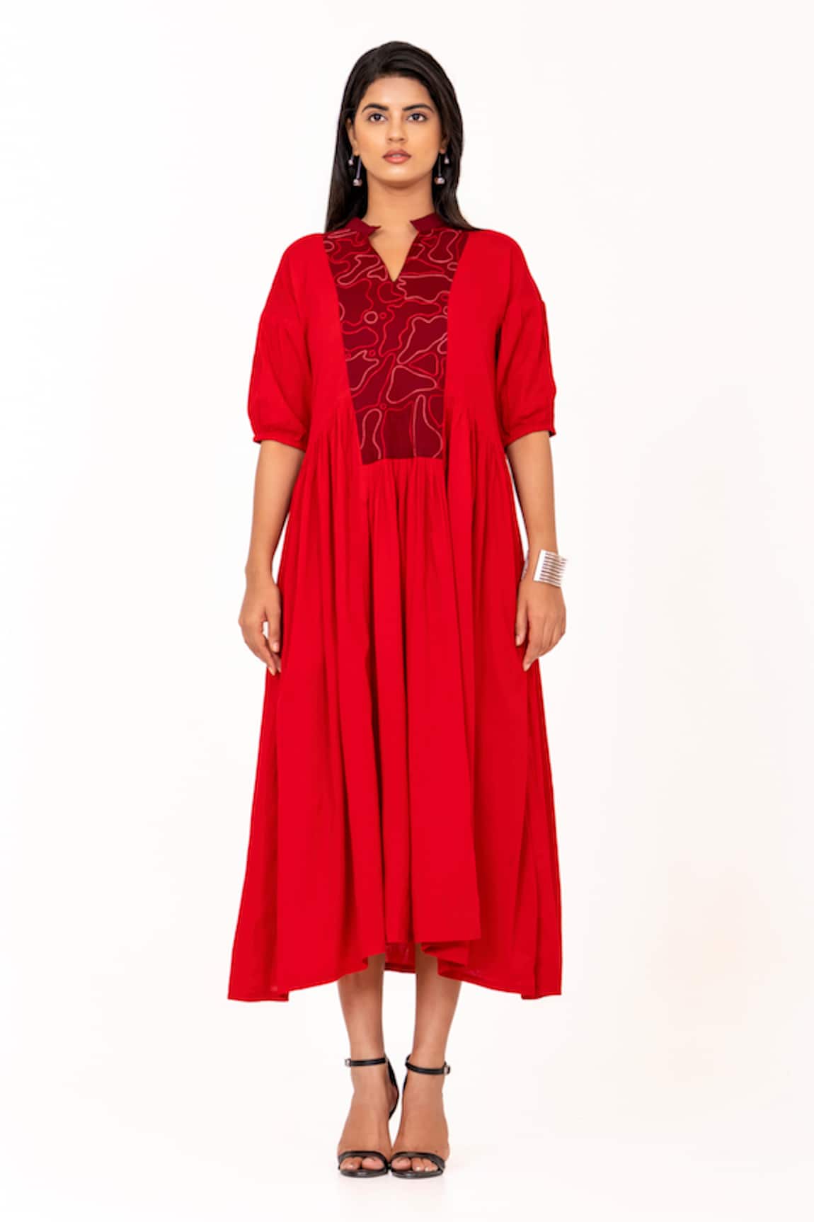 K-Anshika Resham Embroidered Yoke Midi Dress 