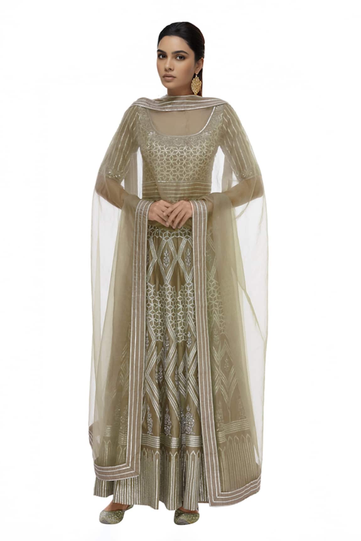 Neha Khullar Chanderi Embellished Anarkali with Dupatta 