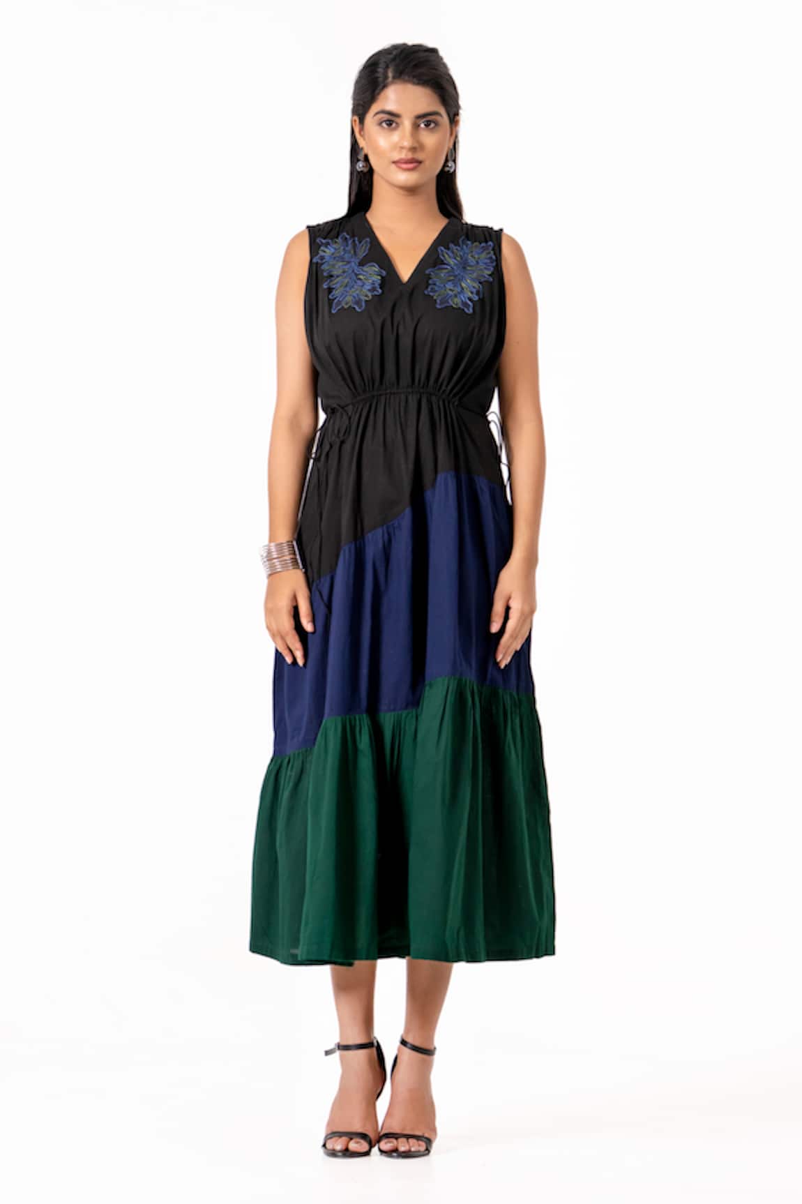 K-Anshika Resham Embroidered Colorblock Midi Dress 