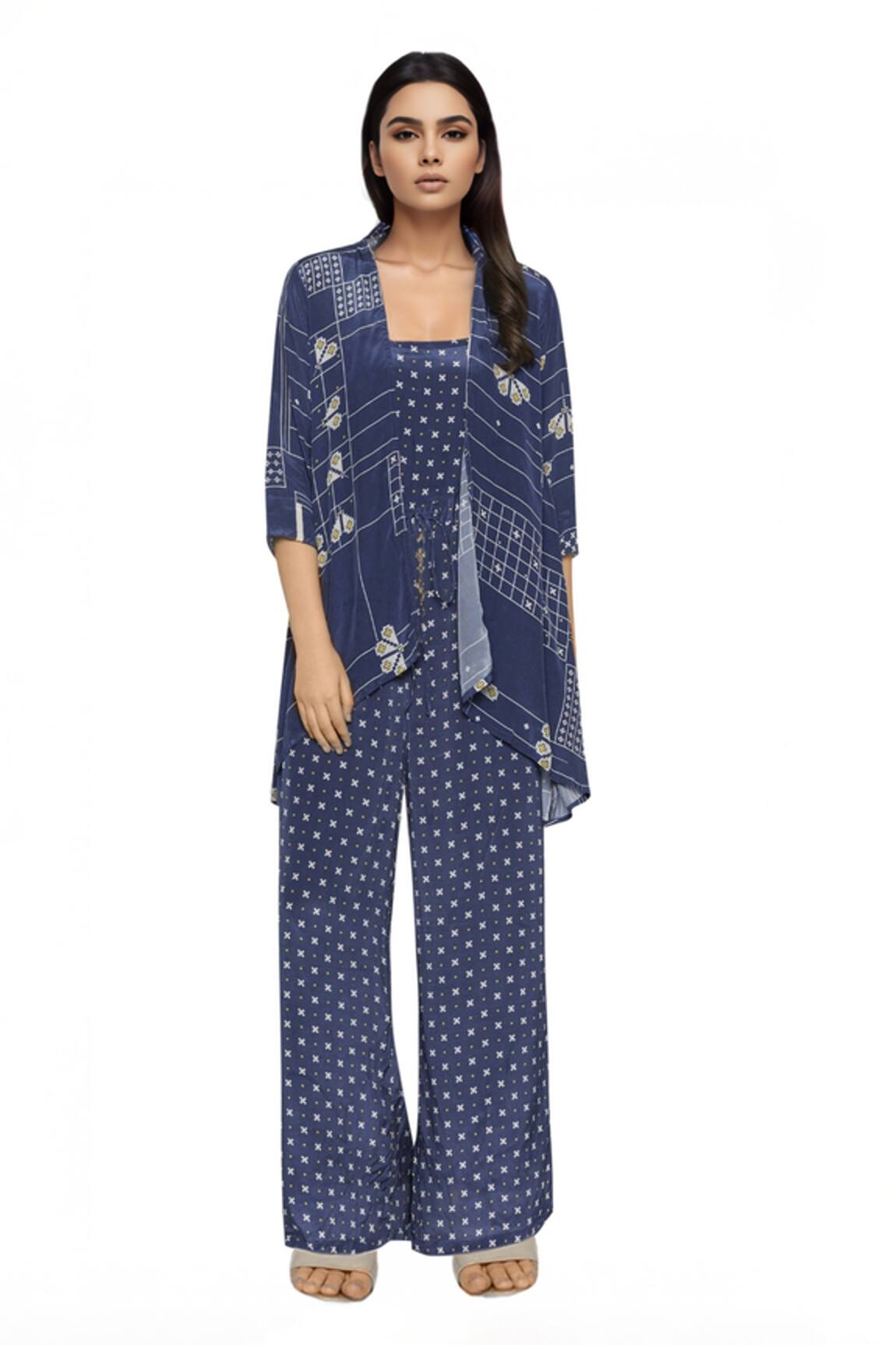 Soup By Sougat Paul Crepe Printed Jumpsuit With Jacket