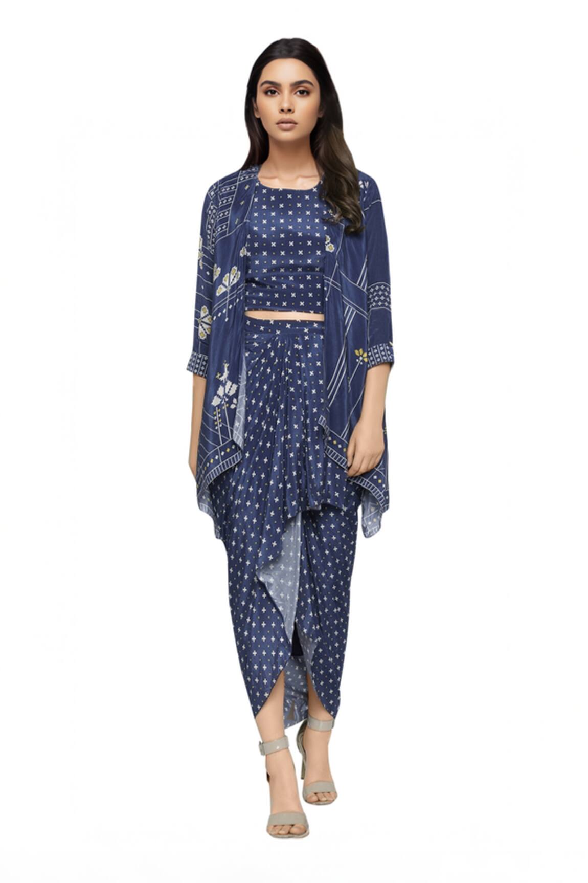 Soup By Sougat Paul Printed Jacket & Draped Skirt Set