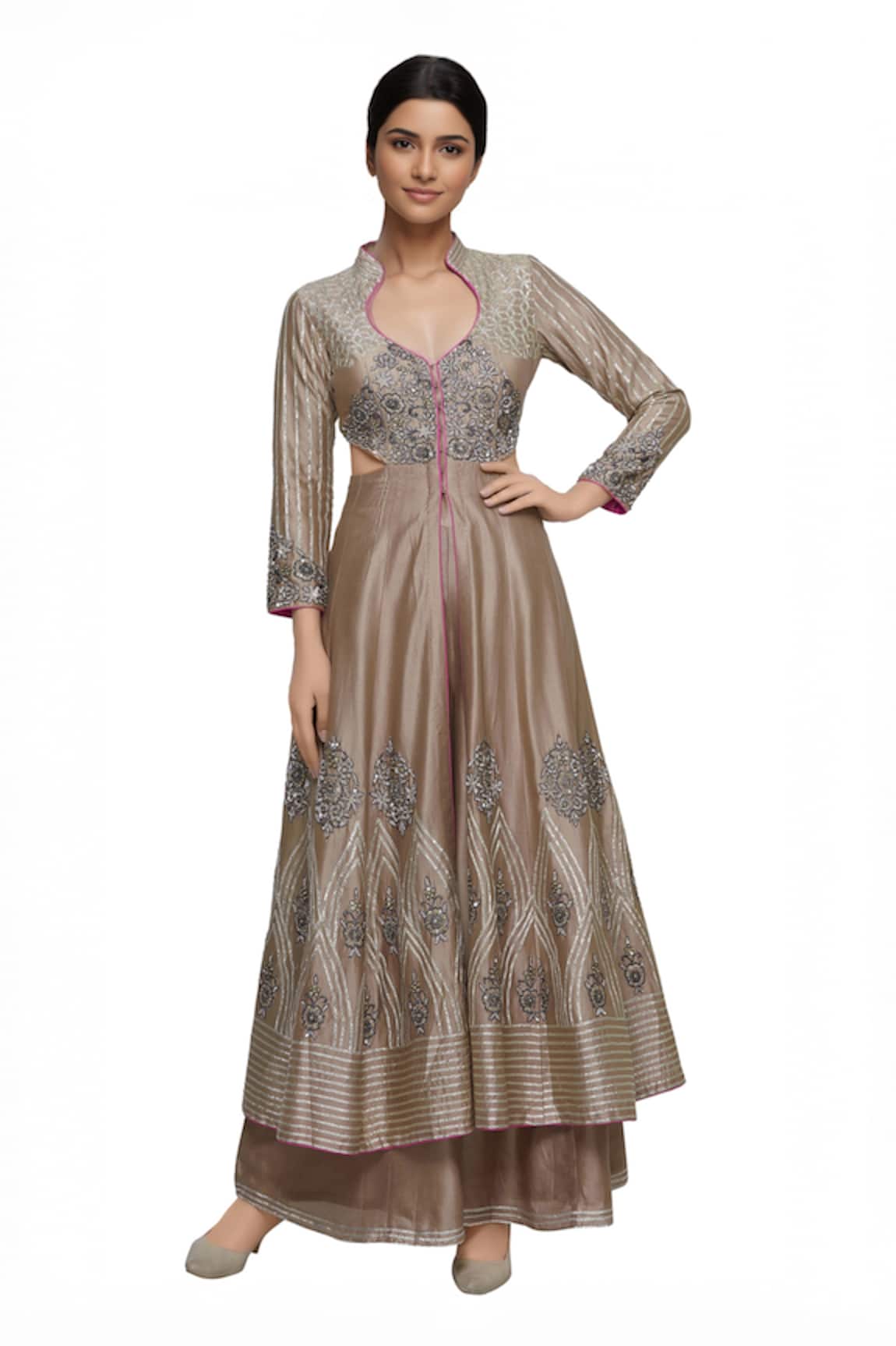 Neha Khullar Chanderi Jacket Style Anarkali Palazzo Set 