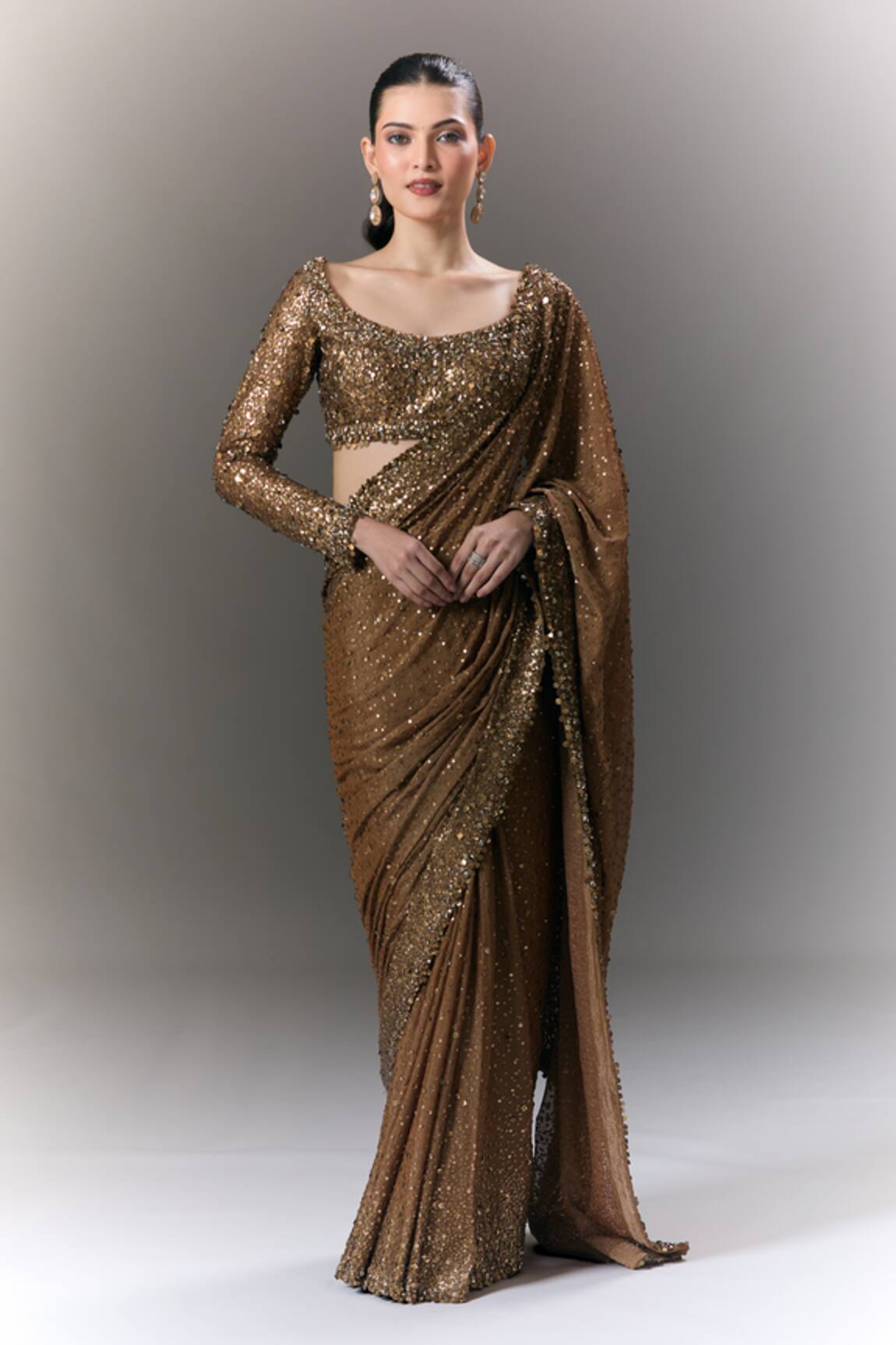 Seema Gujral Sequin Saree With Full Sleeve Blouse 
