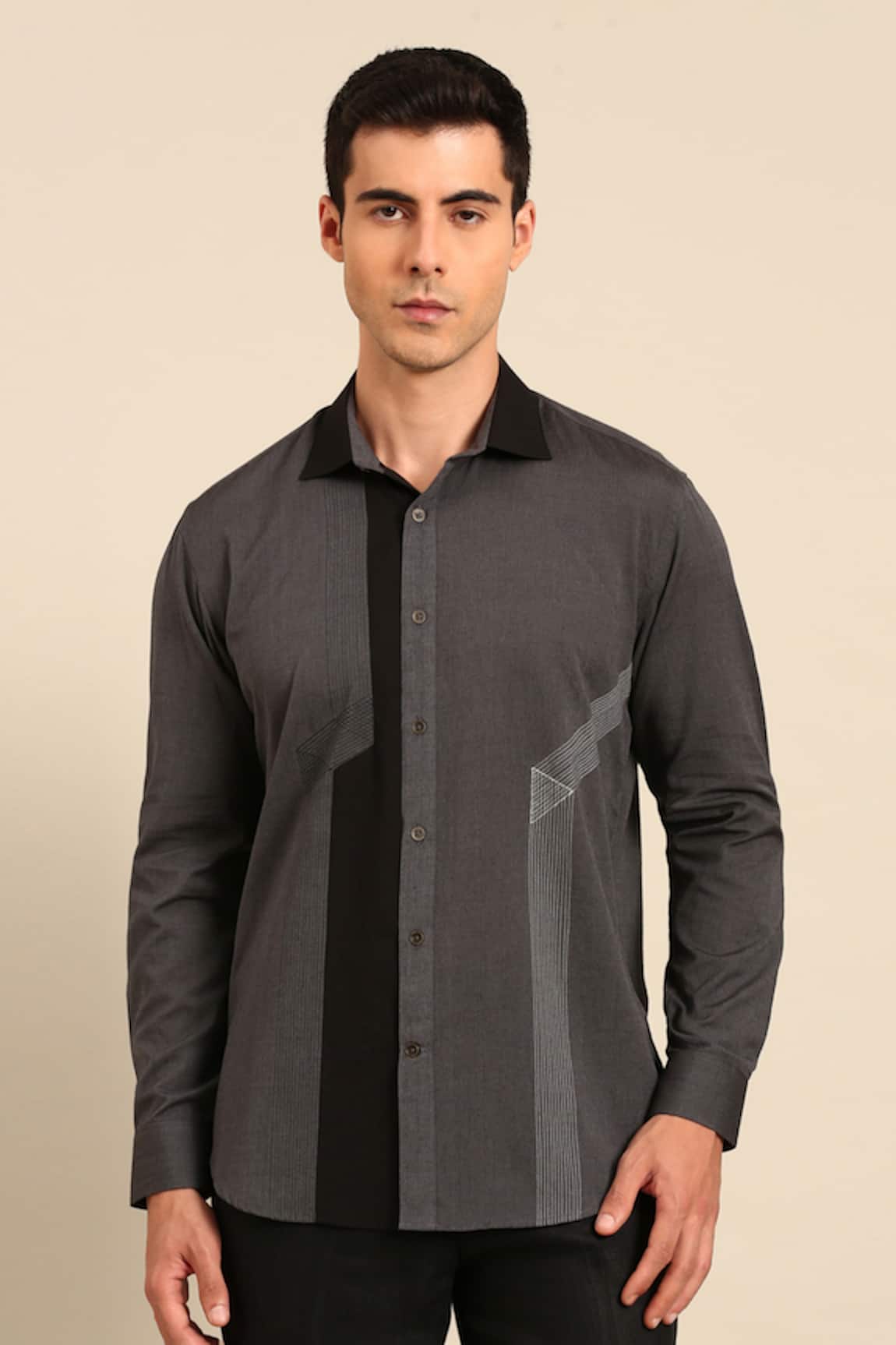 Mayank Modi - Men Geometric Stitch Detail Shirt
