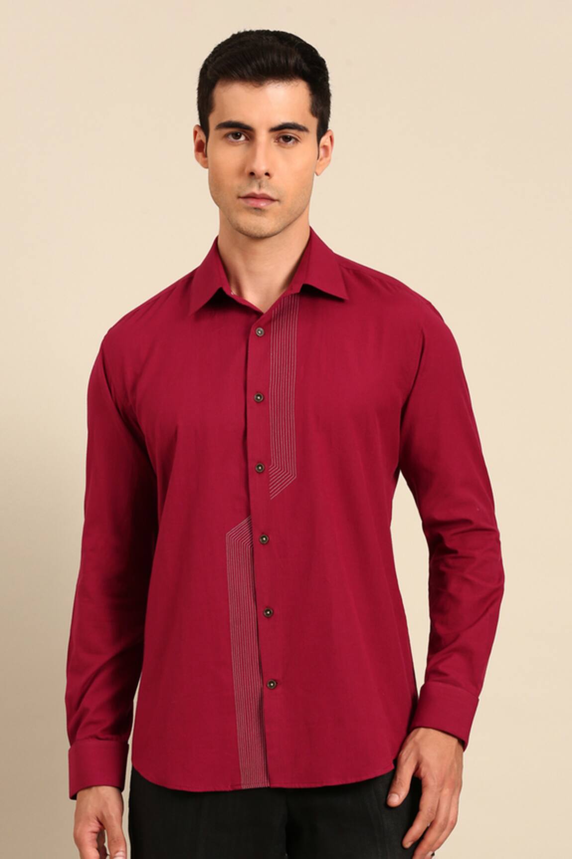 Mayank Modi - Men Geometric Line Embroidered Formal Shirt