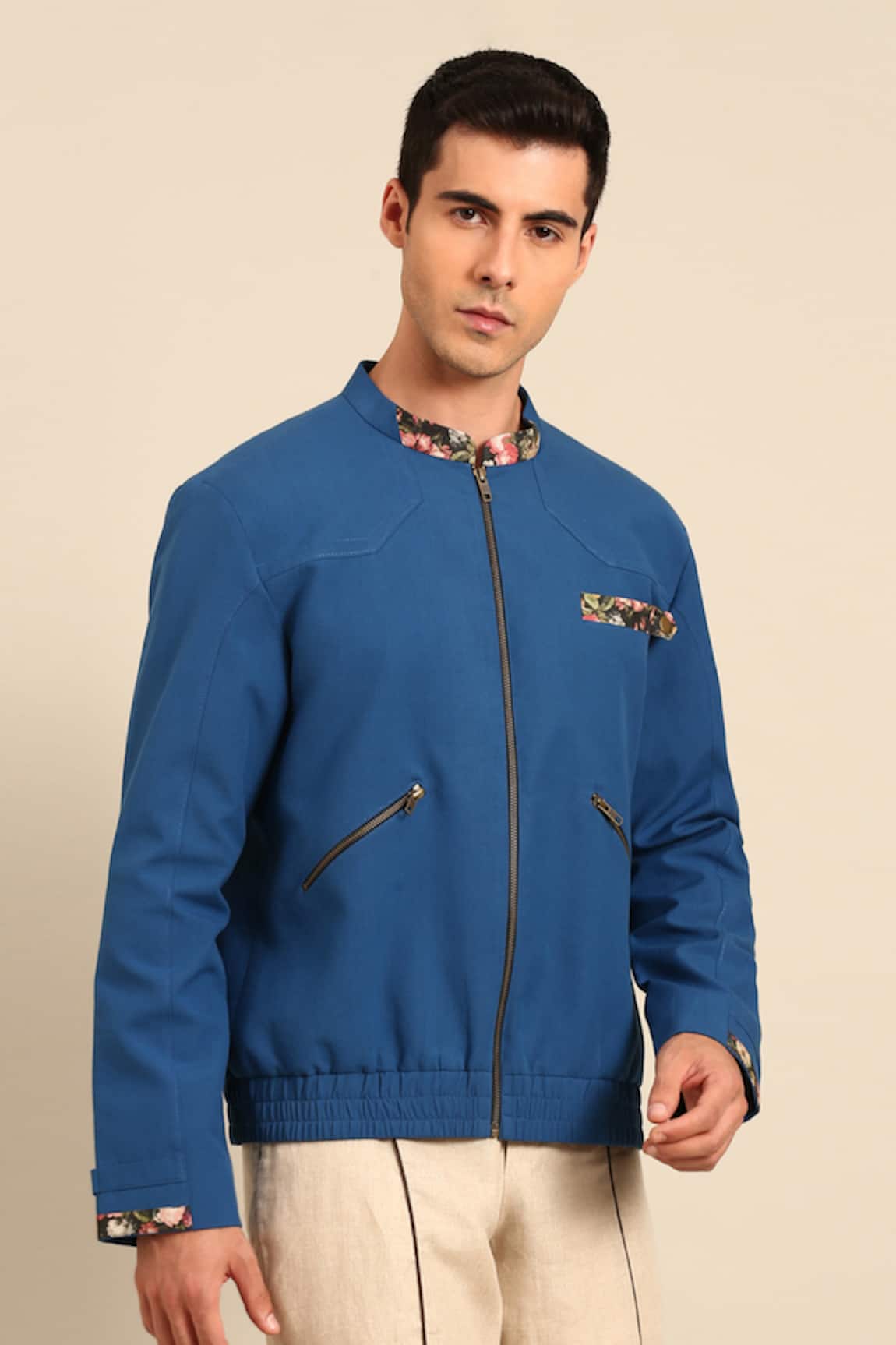 Mayank Modi - Men Floral Collar & Cuff Bomber Jacket