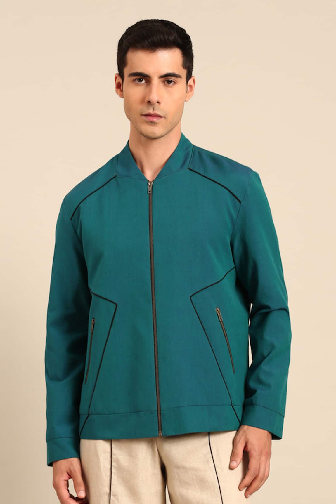 Mayank Modi - Men Geometric Panel Jacket
