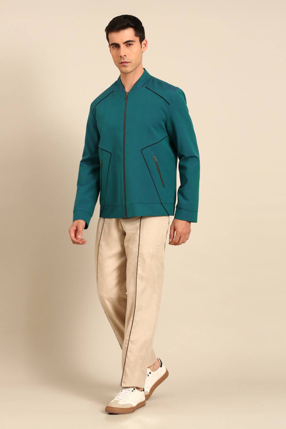 Mayank Modi - Men Geometric Panel Jacket & Pant Set