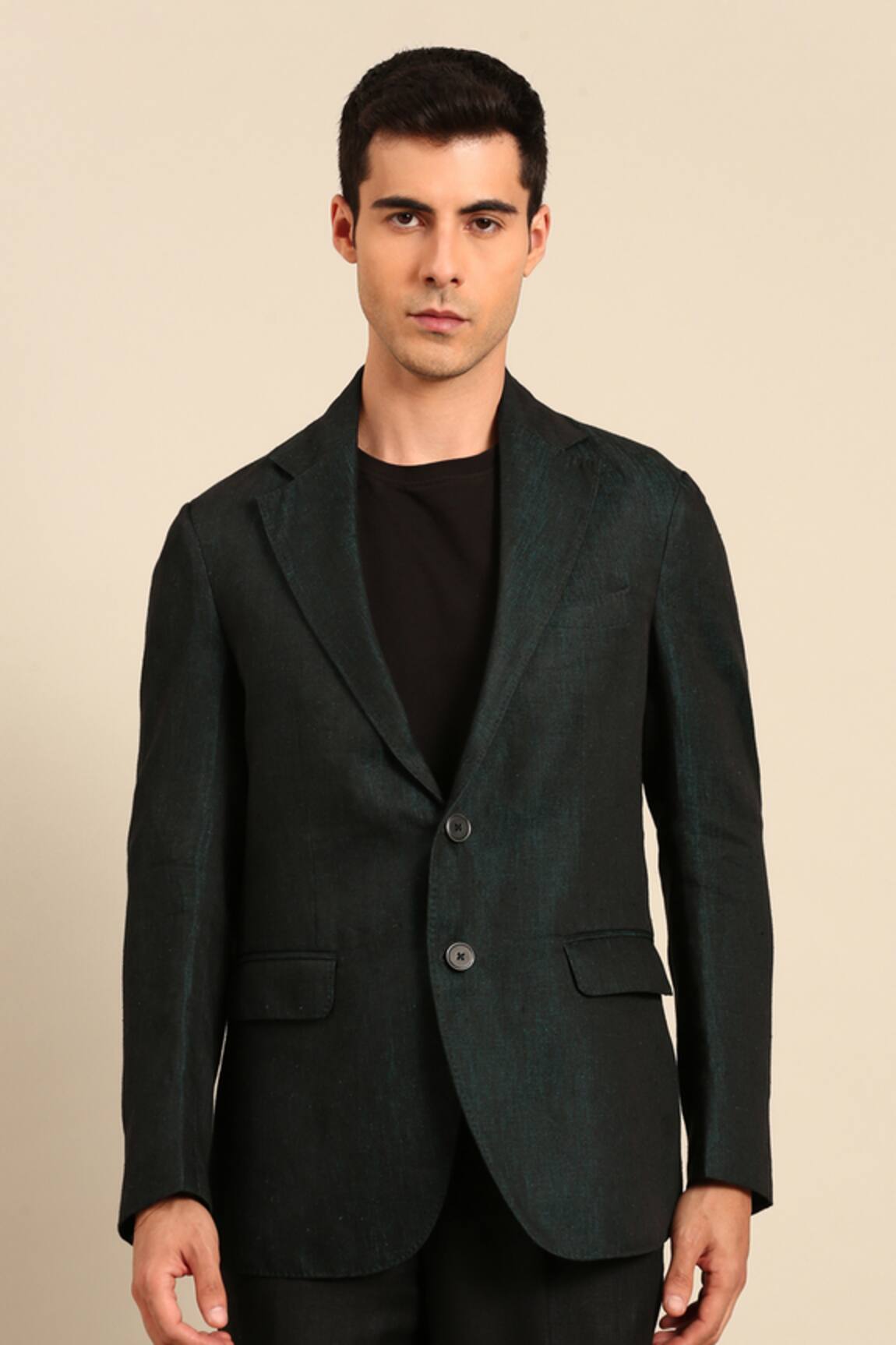 Mayank Modi - Men Linen Double Breasted Blazer