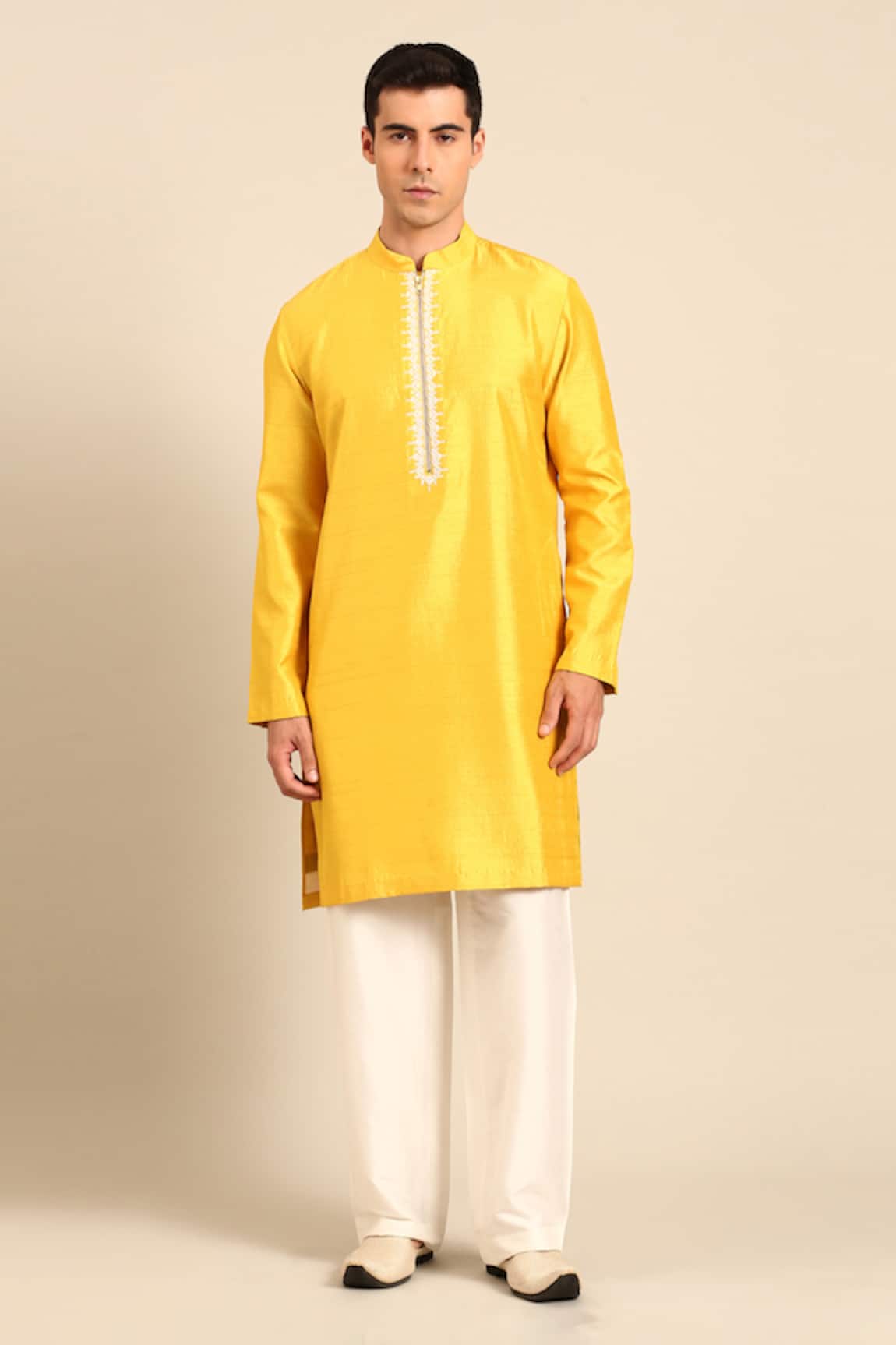 Mayank Modi - Men Embroidered Placket Kurta & Pant Set