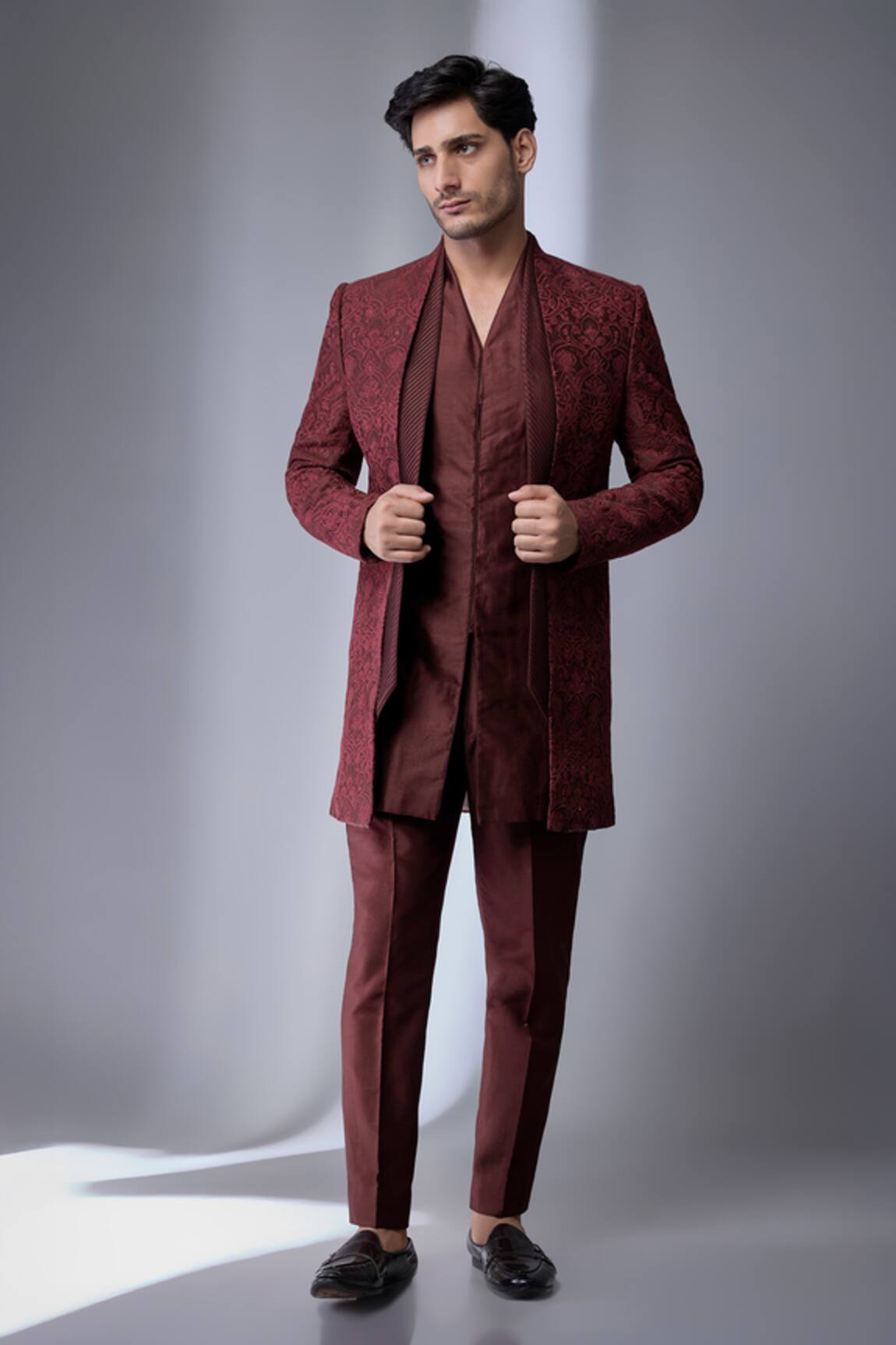 SALIL BHATIA Silk Chanderi Embellished Jacket & Kurta Set 