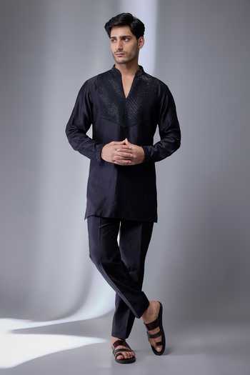Salil Bhatia Silk Chanderi Hand Embroidered Kurta Set 