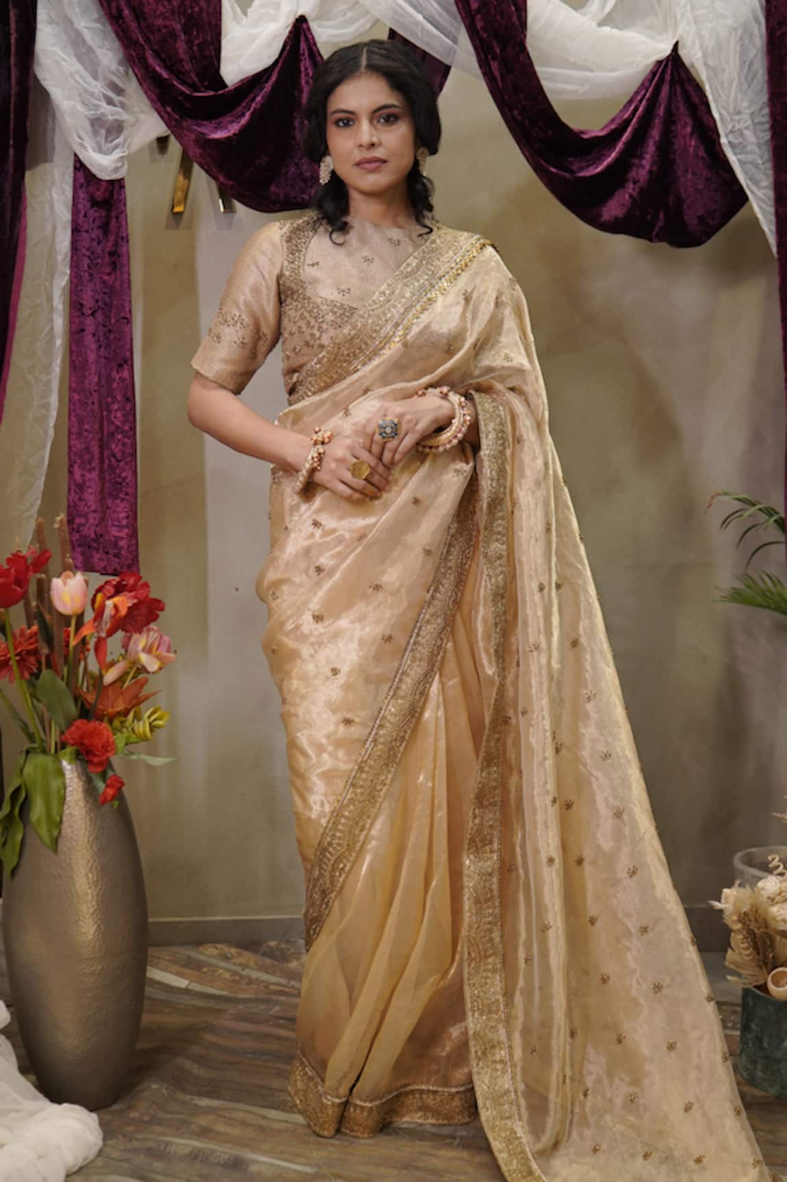 Vedangi Agarwal Brocade & Tissue Embroidered Saree With Blouse