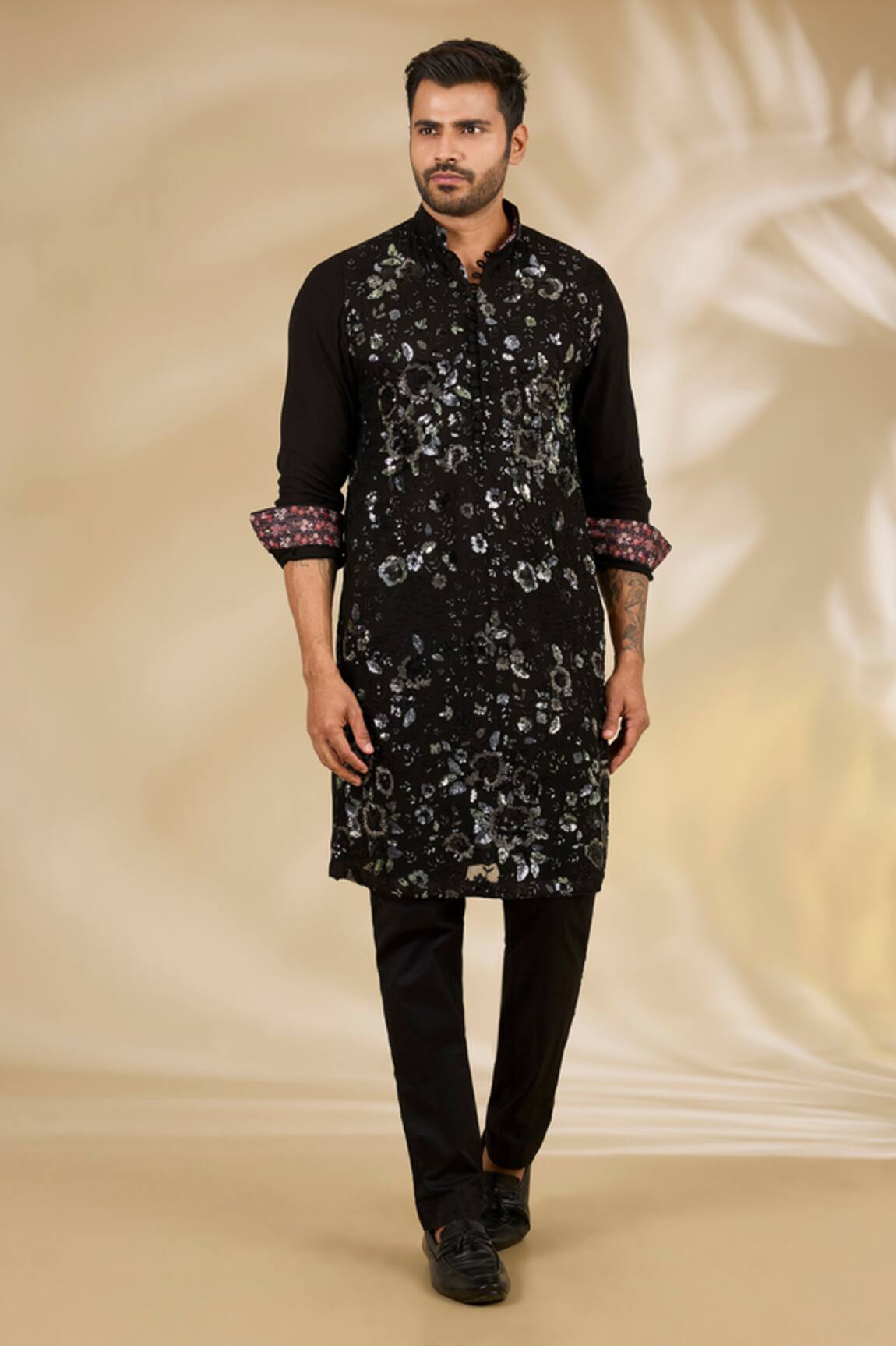 Rabani & Rakha Sequin & Thread Embroidered Kurta With Pant